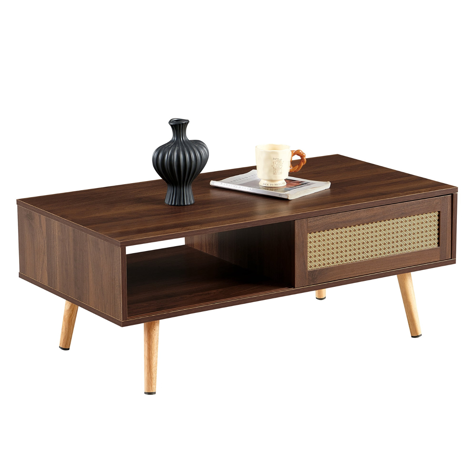 Leumius Rattan Center Table Living Room Coffee Table Walnut FREESHIP
