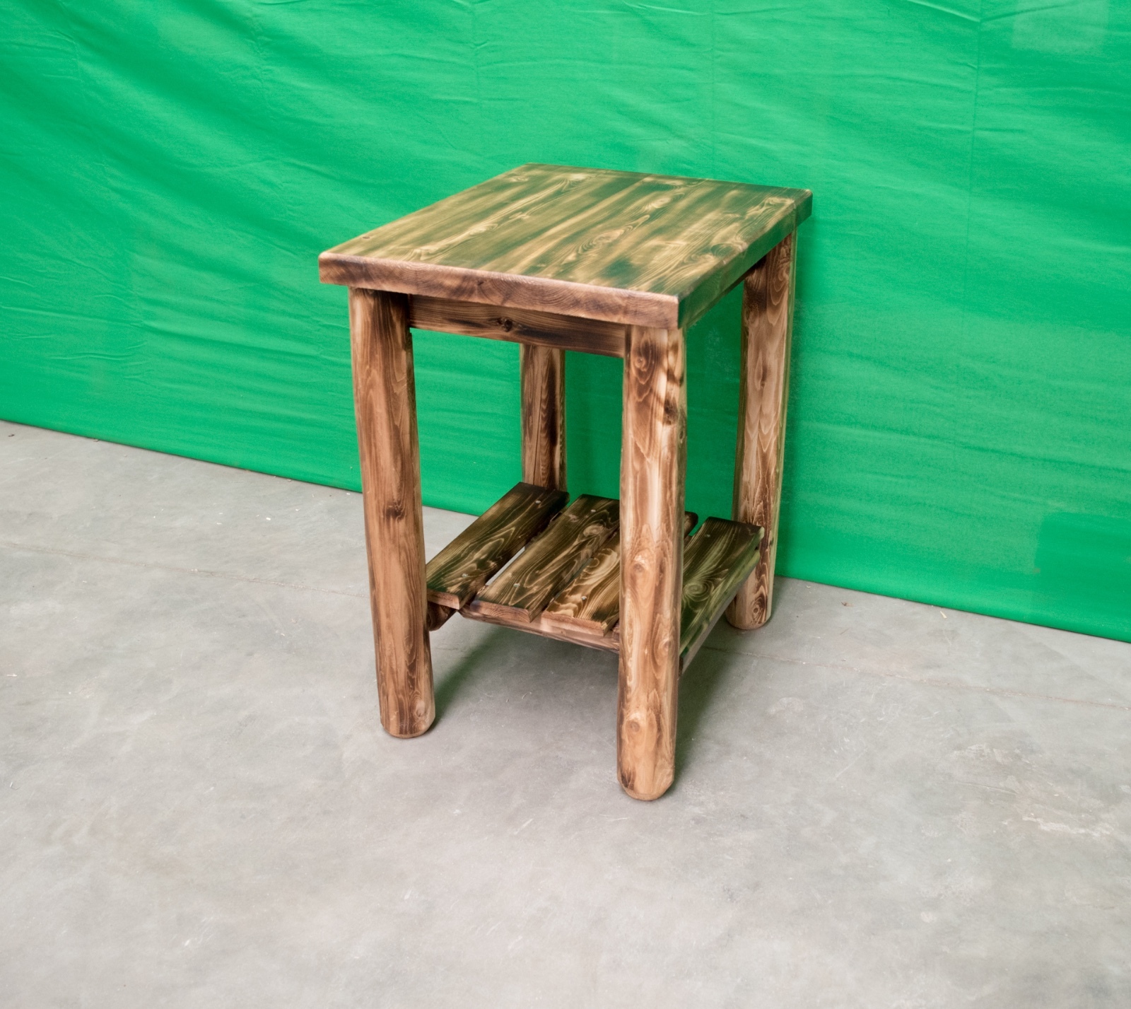 Solid Wood Log Sofa End Table ~ Torched Cedar | Amish-Made | Free Shipping