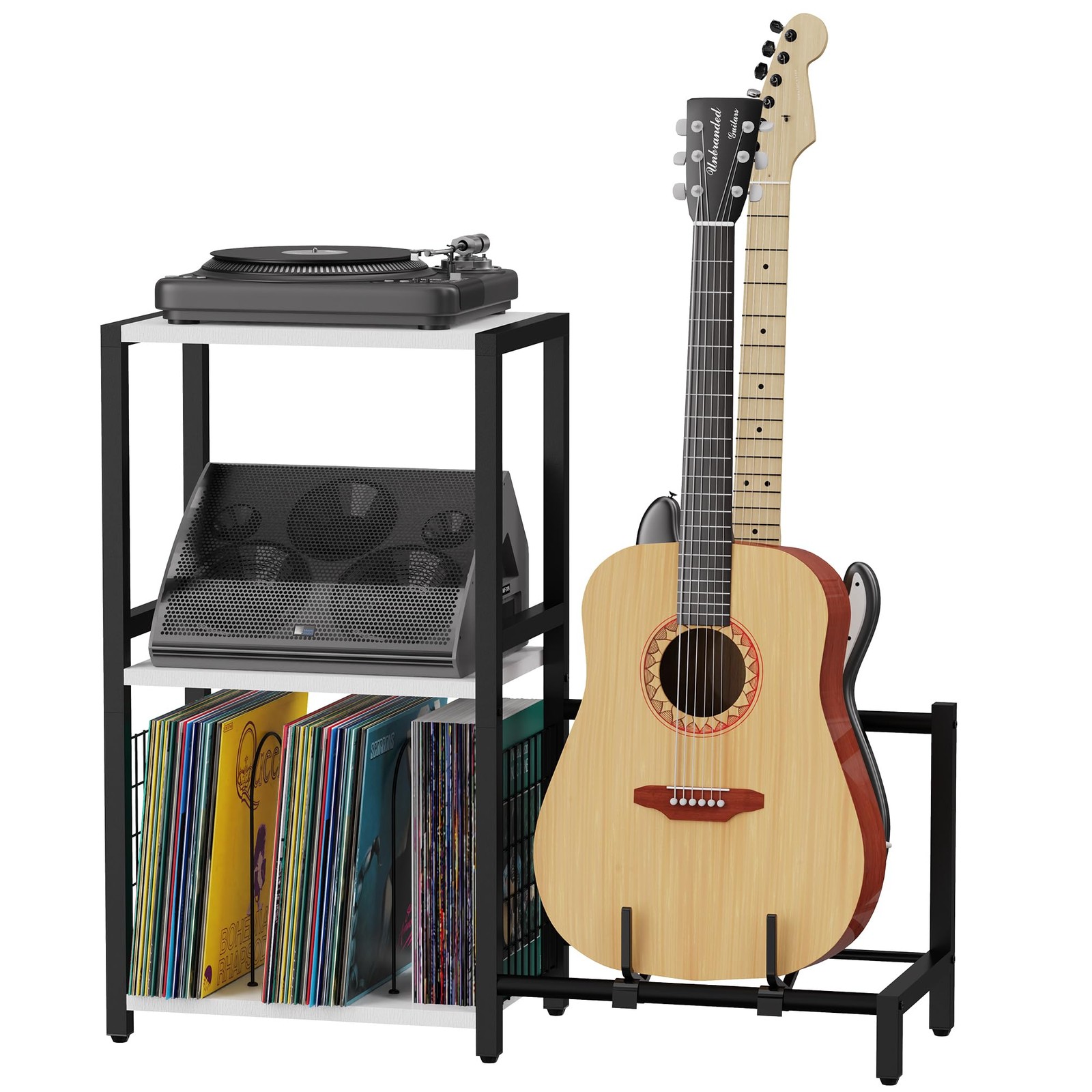 End Table with Guitar Stand,Record Player Stand,Vinyl Records Storage,2-Tier …