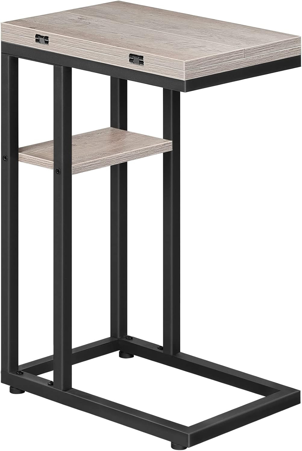 Foldable End Table, C Shaped Side Table with Storage Shelf, Small Snack Table Su