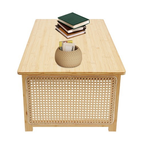 Free Standing Imitation Rattan Coffee Table Rectangular Foldable Bamboo Table