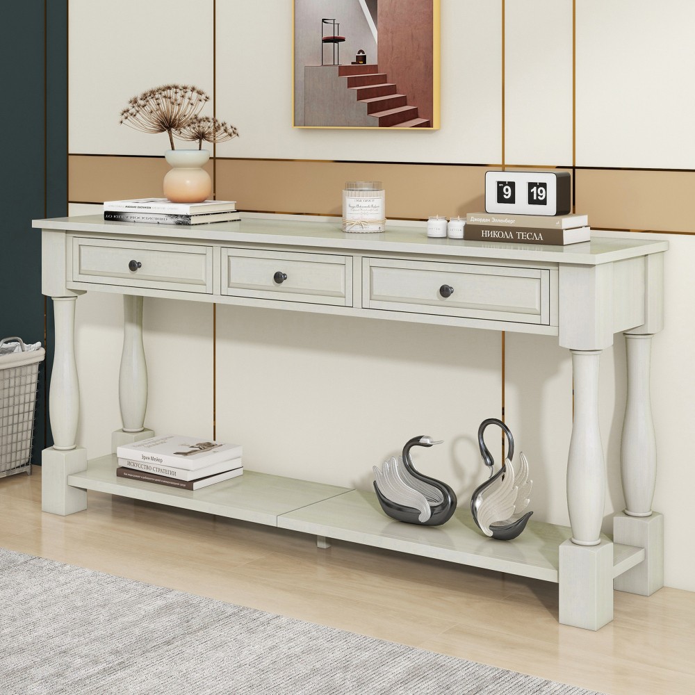 Console Table 63″ Long Console Table with Drawers and Shelf for Entryway Hallway