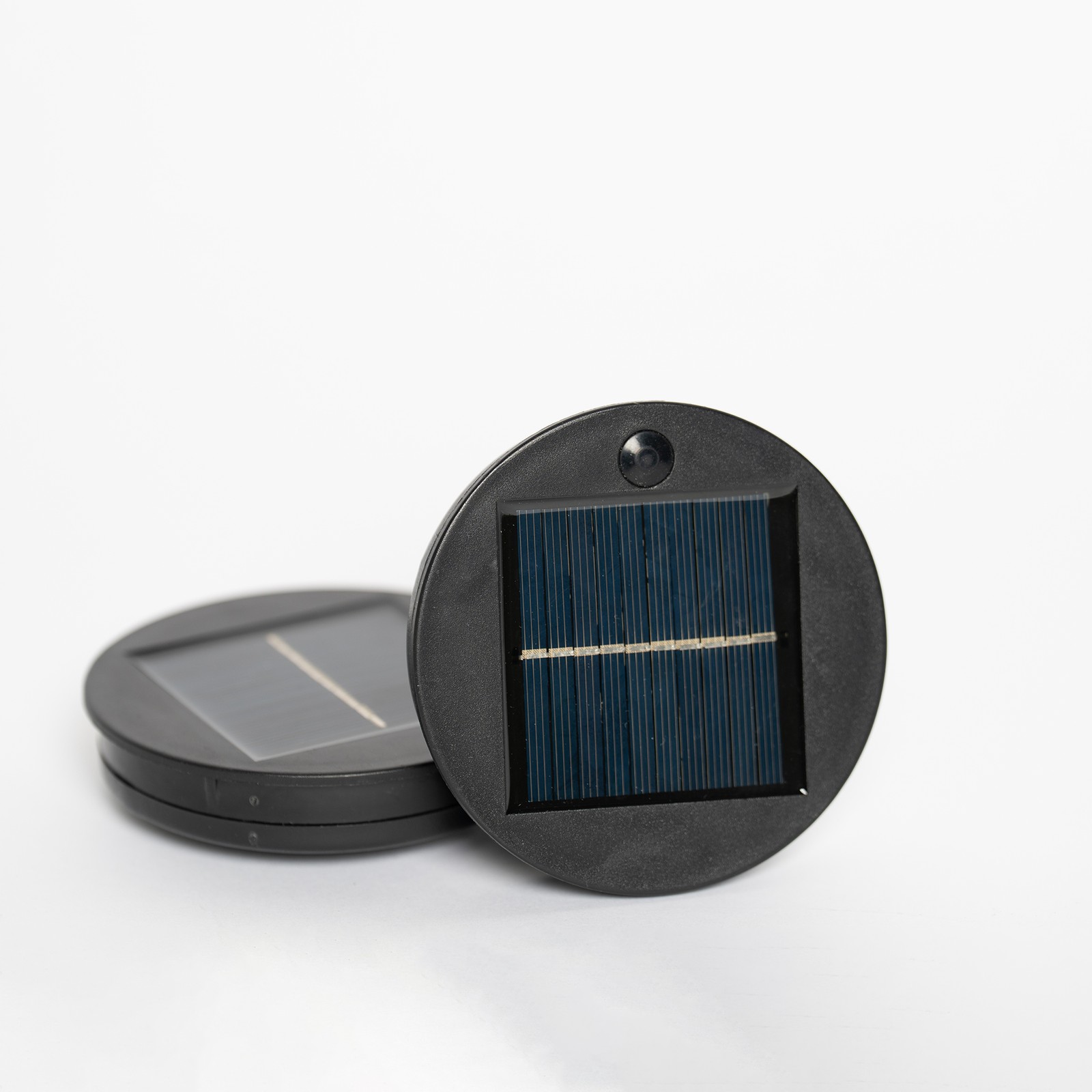 Solar Powered LED Side Table Set, 2-Pack Black Metal Nesting Round