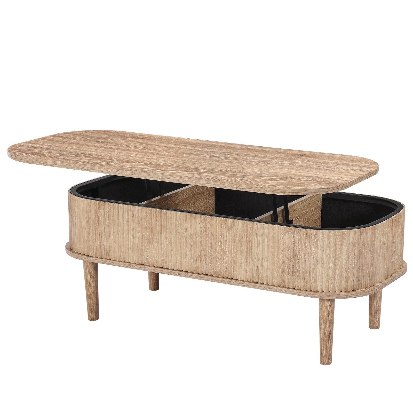 Oval Lift Top Coffee Table, 39.4in, Burlywood, Triple-Layer Construction, 25lb