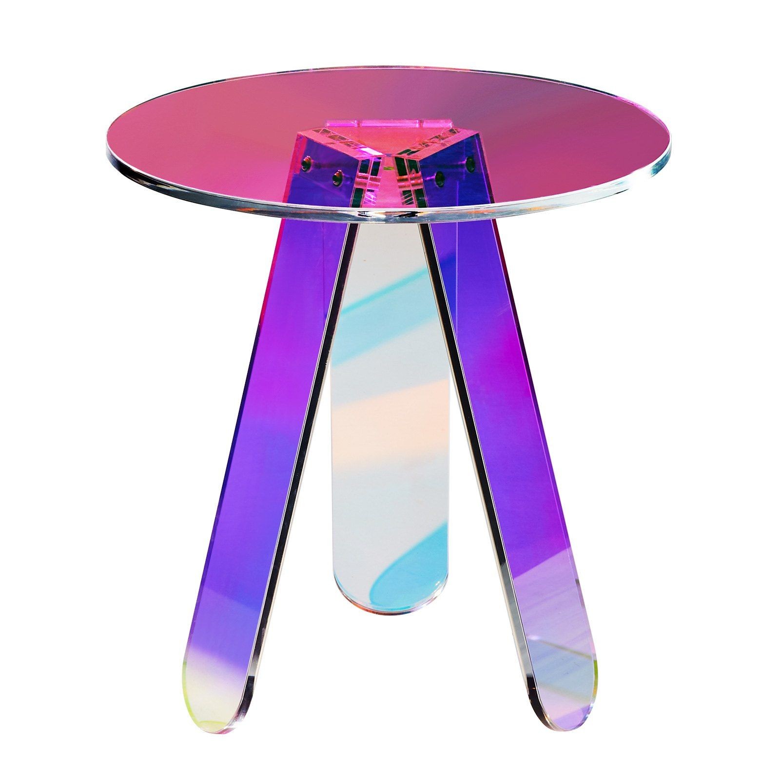 Crystal-Clear Rainbow Acrylic Round Side Table 17.7in 12mm 22lb Capacity