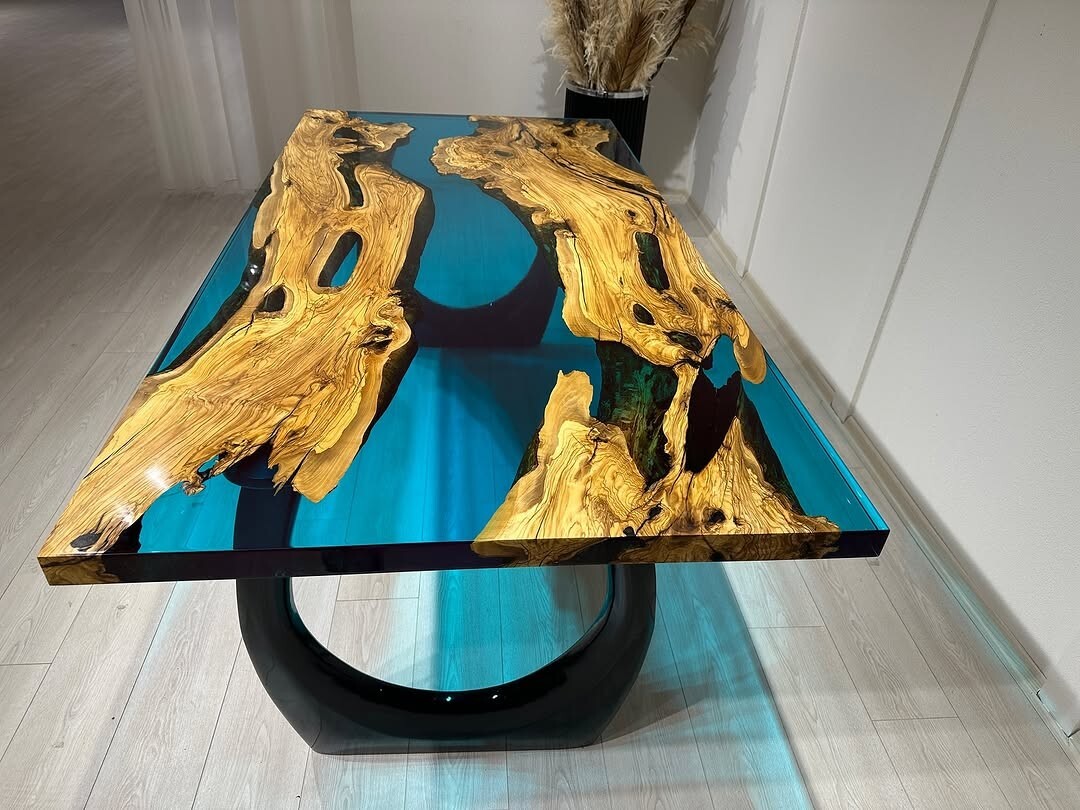 Ocean Blue Epoxy River Table ? Live Edge Walnut Wood Handmade