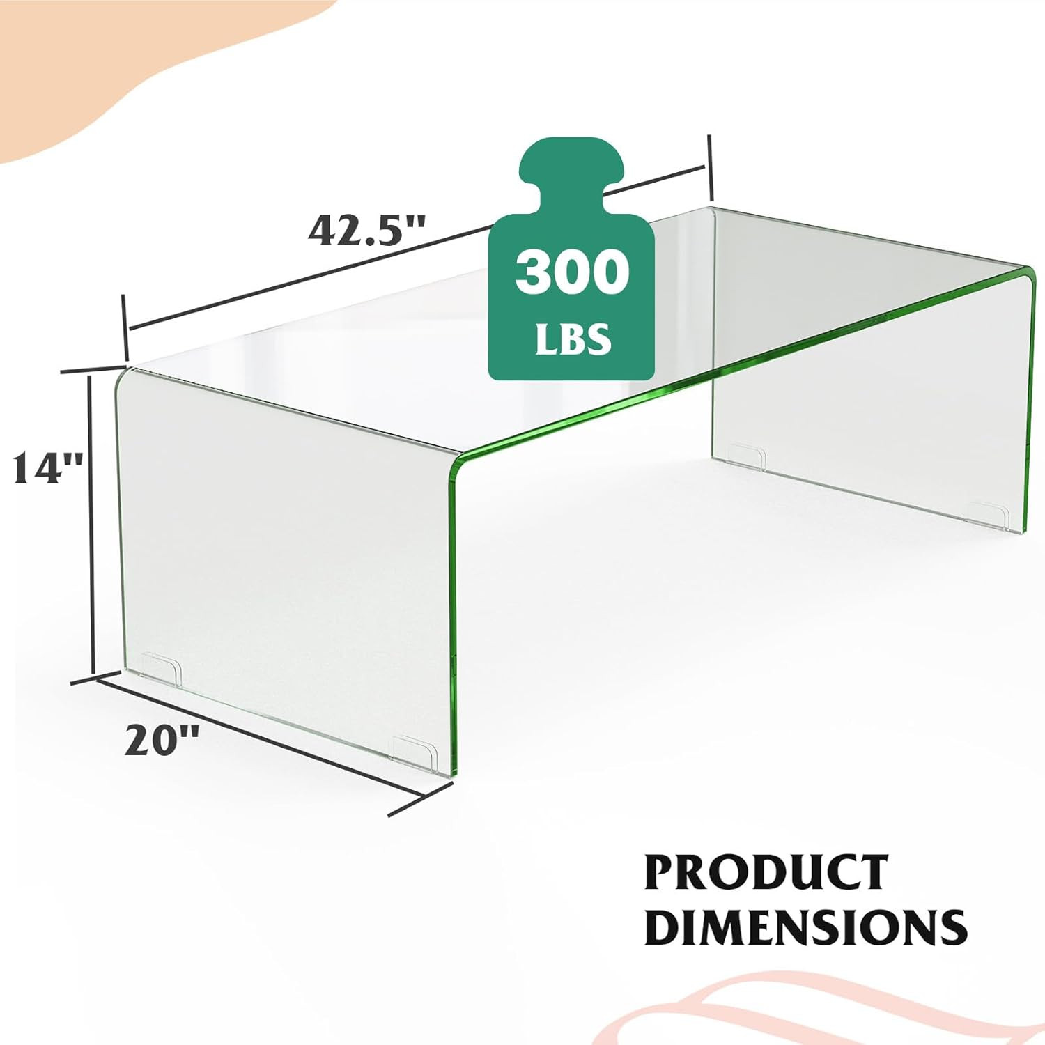 Modern Glass Coffee Table with Rounded Edges – Clear Tempered Glass 42.5″ L