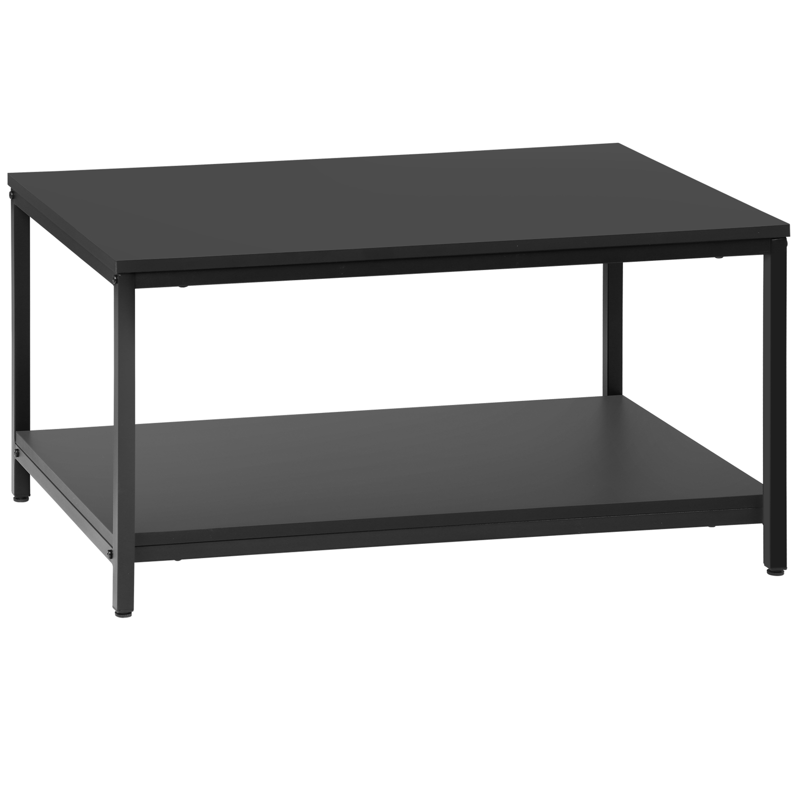 2 Tier Modern Industrial Coffee Cocktail Table W/Storage Shelf Metal Frame Black