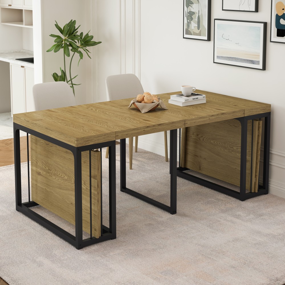 Modern Extendable Wood Dining Table, Seats 2-10