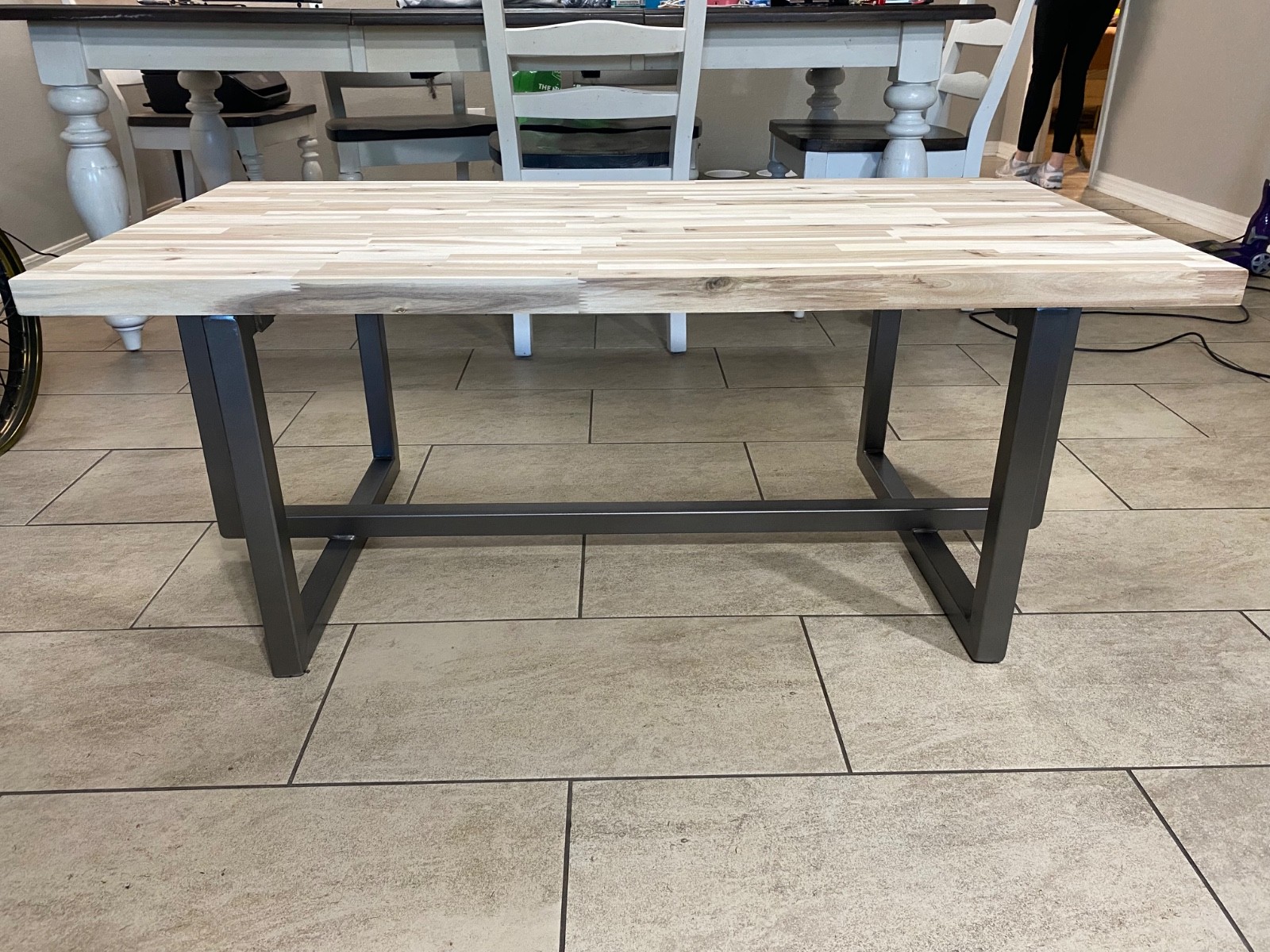 Artisan Coffee Table Metal Base with Butcher Block Wood Top Rustic Modern