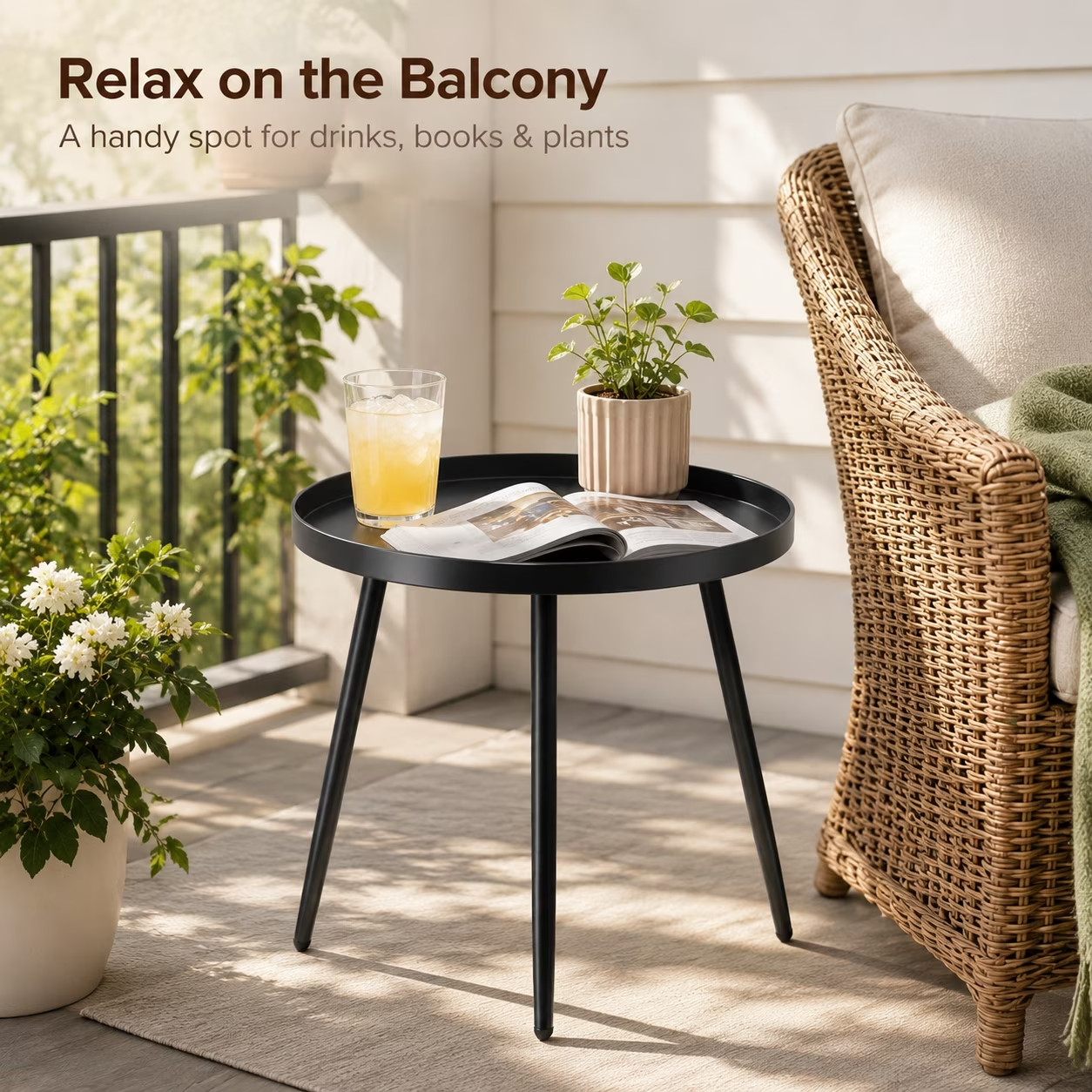 MEHOOM Round Metal Side Table Matte Black End Table Indoor FREE SHIP