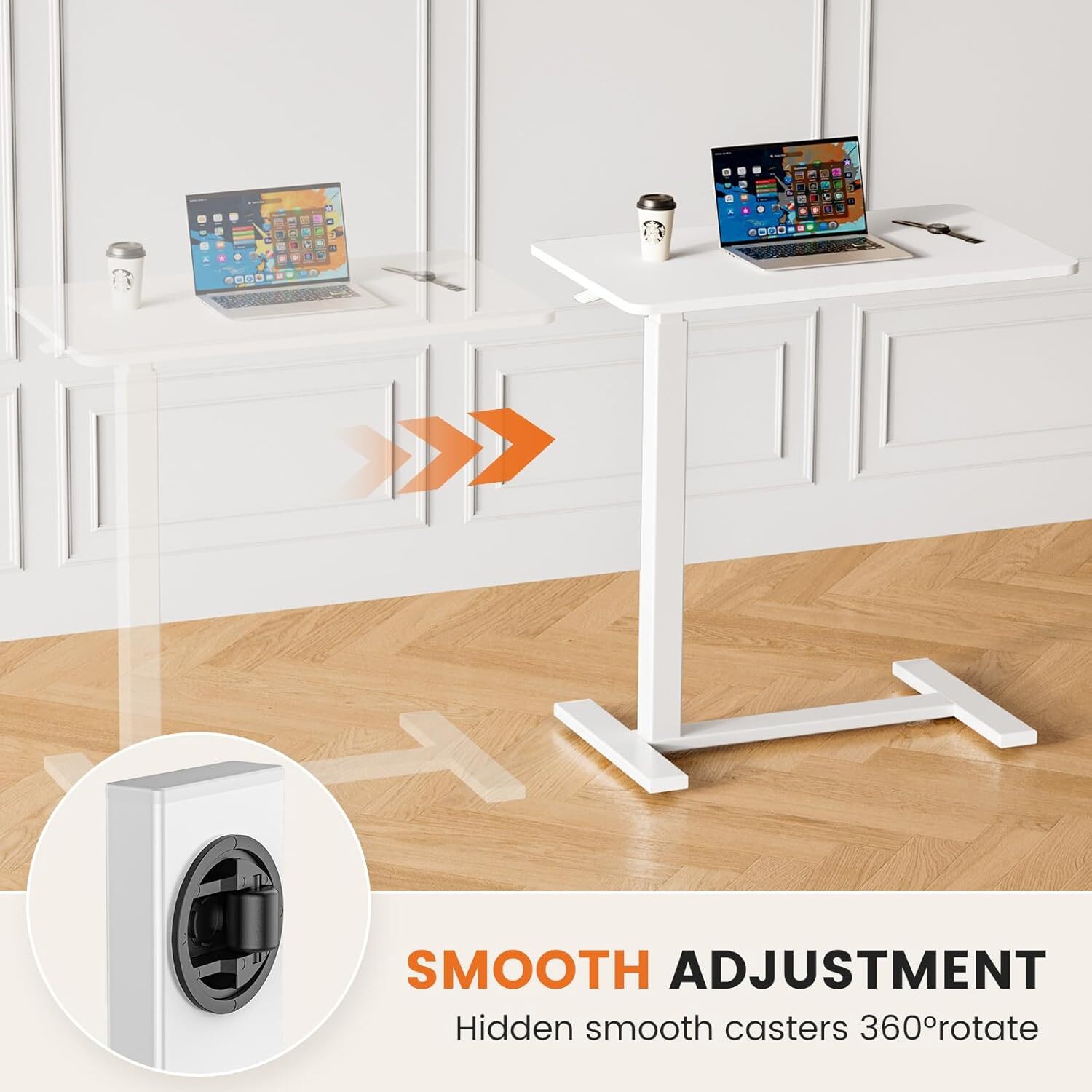 Overbed Bedside Table with Wheels Adjustable Hospital Home Use Bed Laptop Table