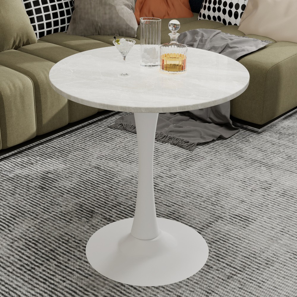 27.6in white coffee table mid-century modern style dining table suitable for 2-4