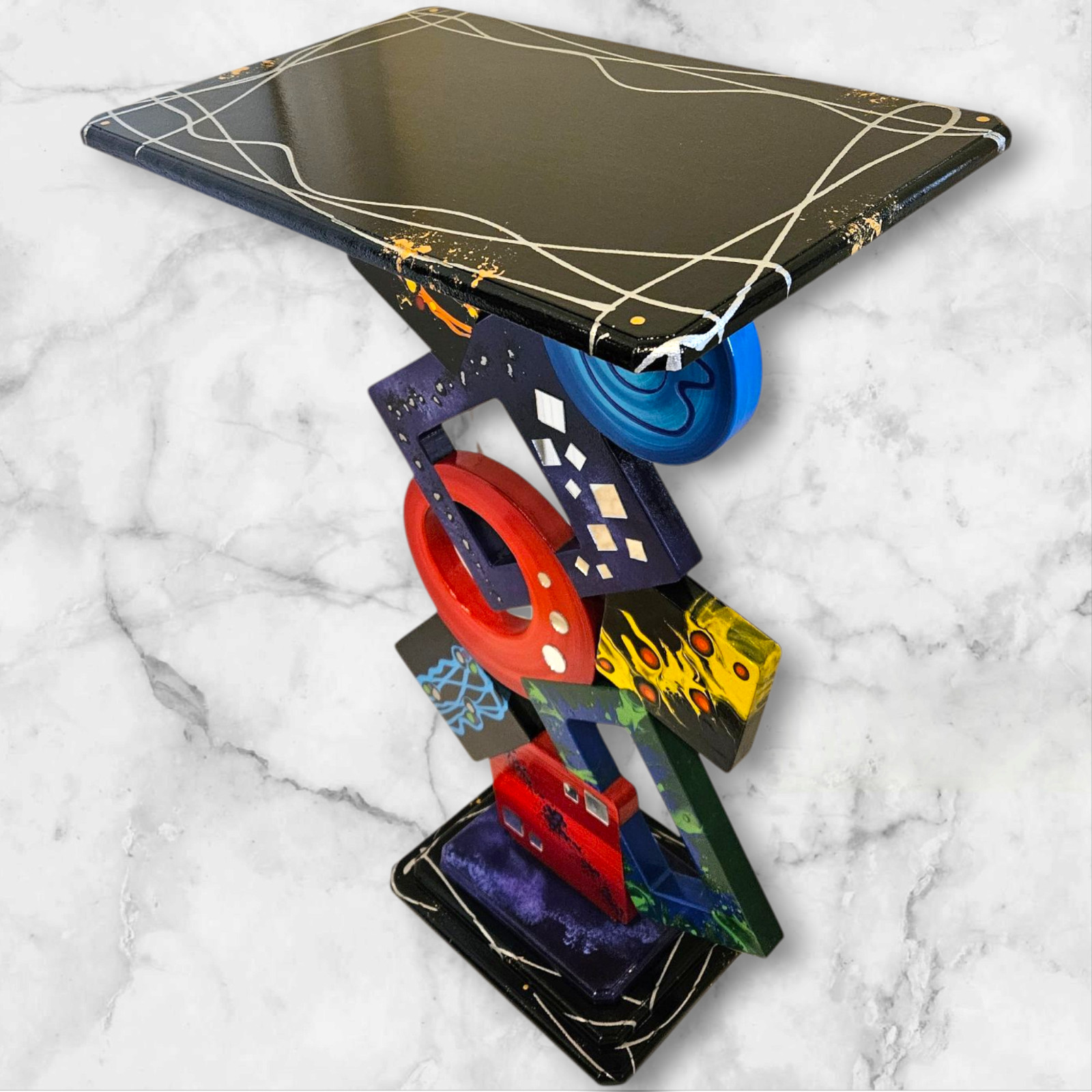 Contemporary Modern Abstract Table – Colorful Geometric Unique Table by Alisa