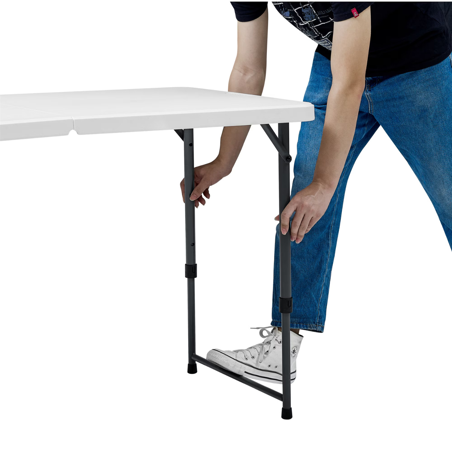 Mainstays 4′ Adjustable Height Centerfold Folding Table, White