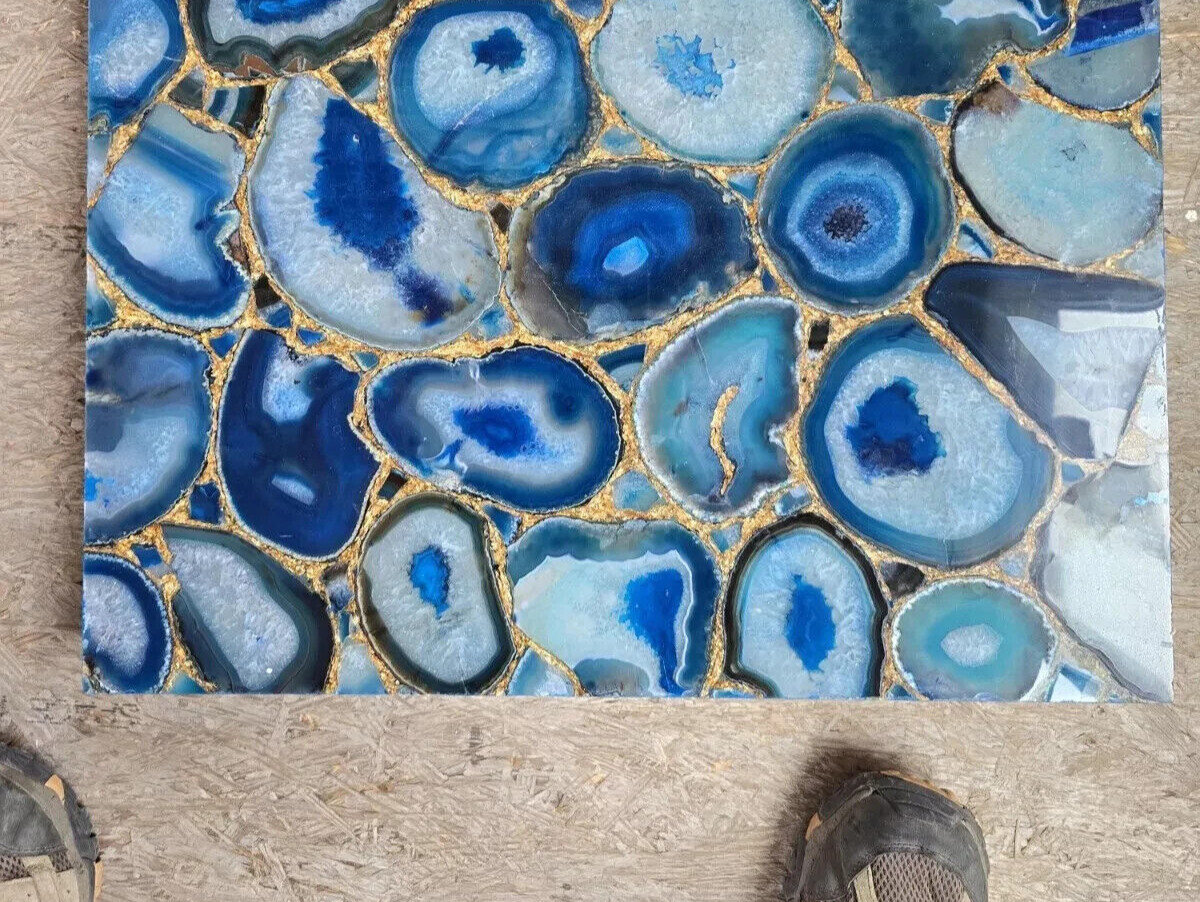Blue Agate Console Slab Top, Agate Geode Kitchen Top/ Coffee Table Furniture Top