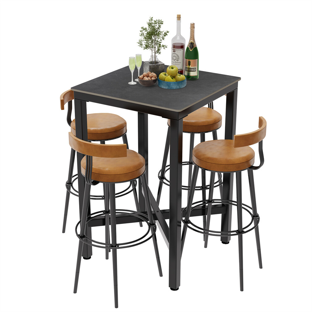 Tall Bar Table Square Cocktail Dining Table Sintered Stone Top for Balcony Home