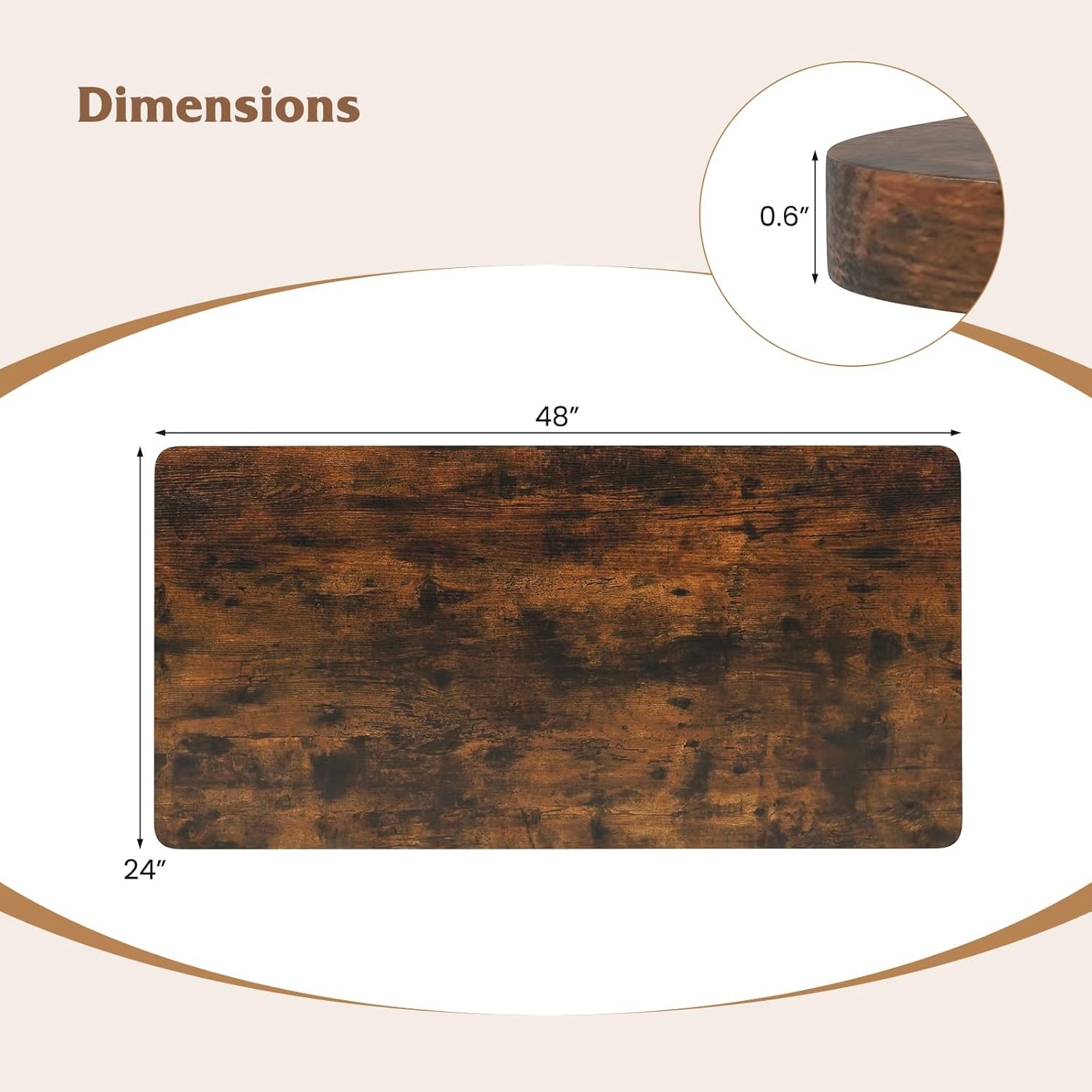 48″ x 24″ Adjustable Wood Table Top for Home Office & DIY Projects, Brown