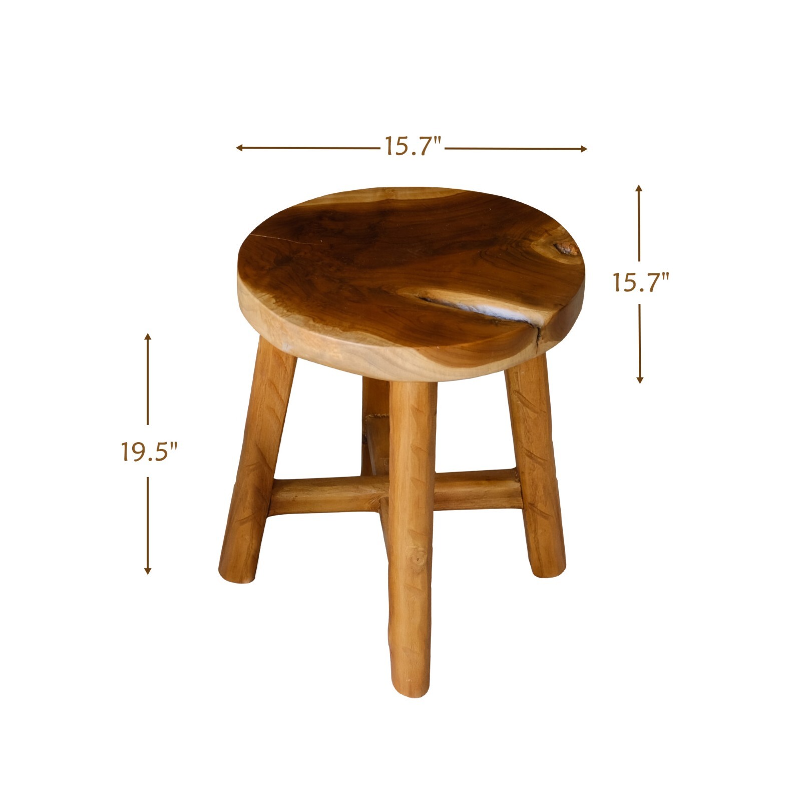 Rustic Teak Solid Wooden Stool Natural Round Side Table Bedside Table 19.5″ H