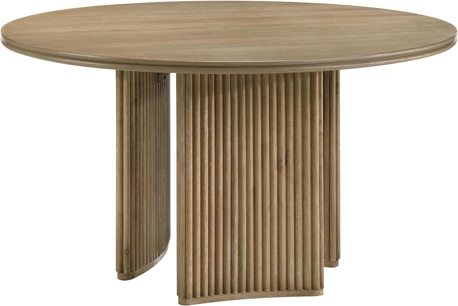 Adina Round Dining Table with Tripod Base – Distressed Light Brown – 53-Inch