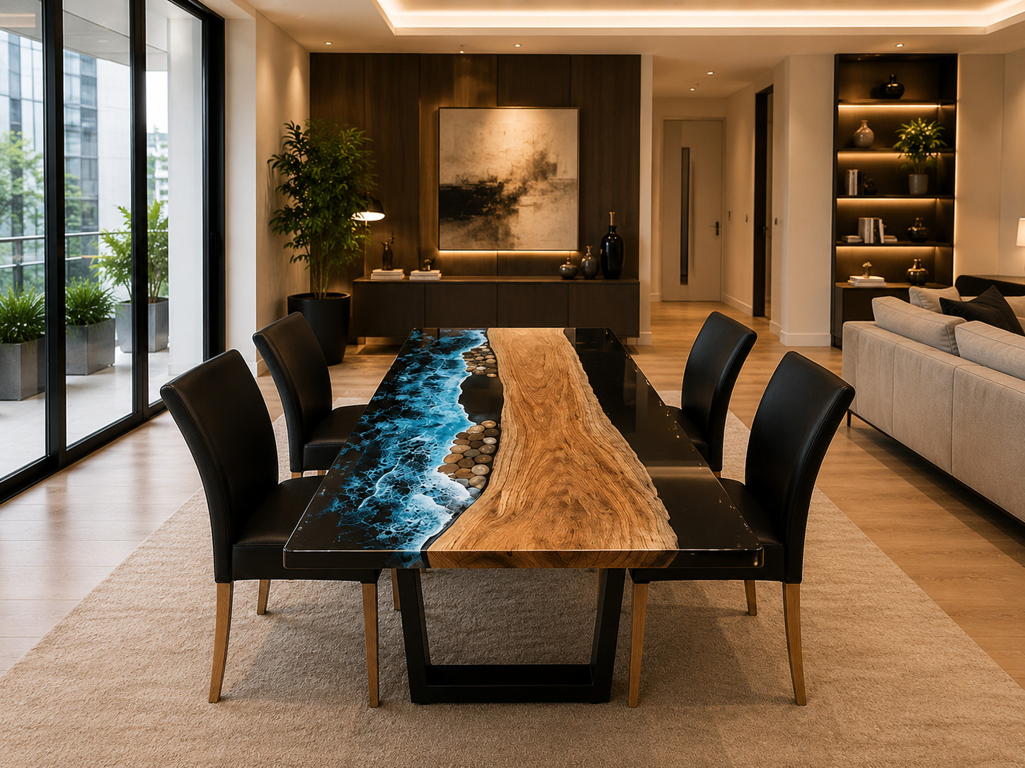 60″X30″ Blue Ocean Epoxy River Dining Table Live Edge Wood Resin Table