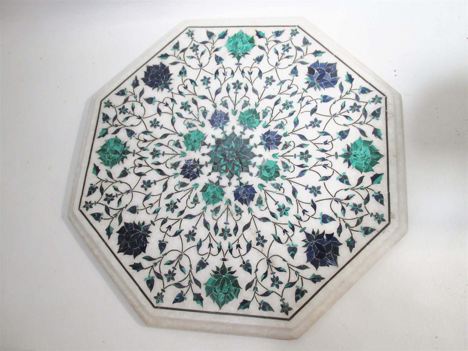 Vtg Agra Indian Marquetry Inlay Lapis Malachite Alabaster 15.5” Table Top #2of2