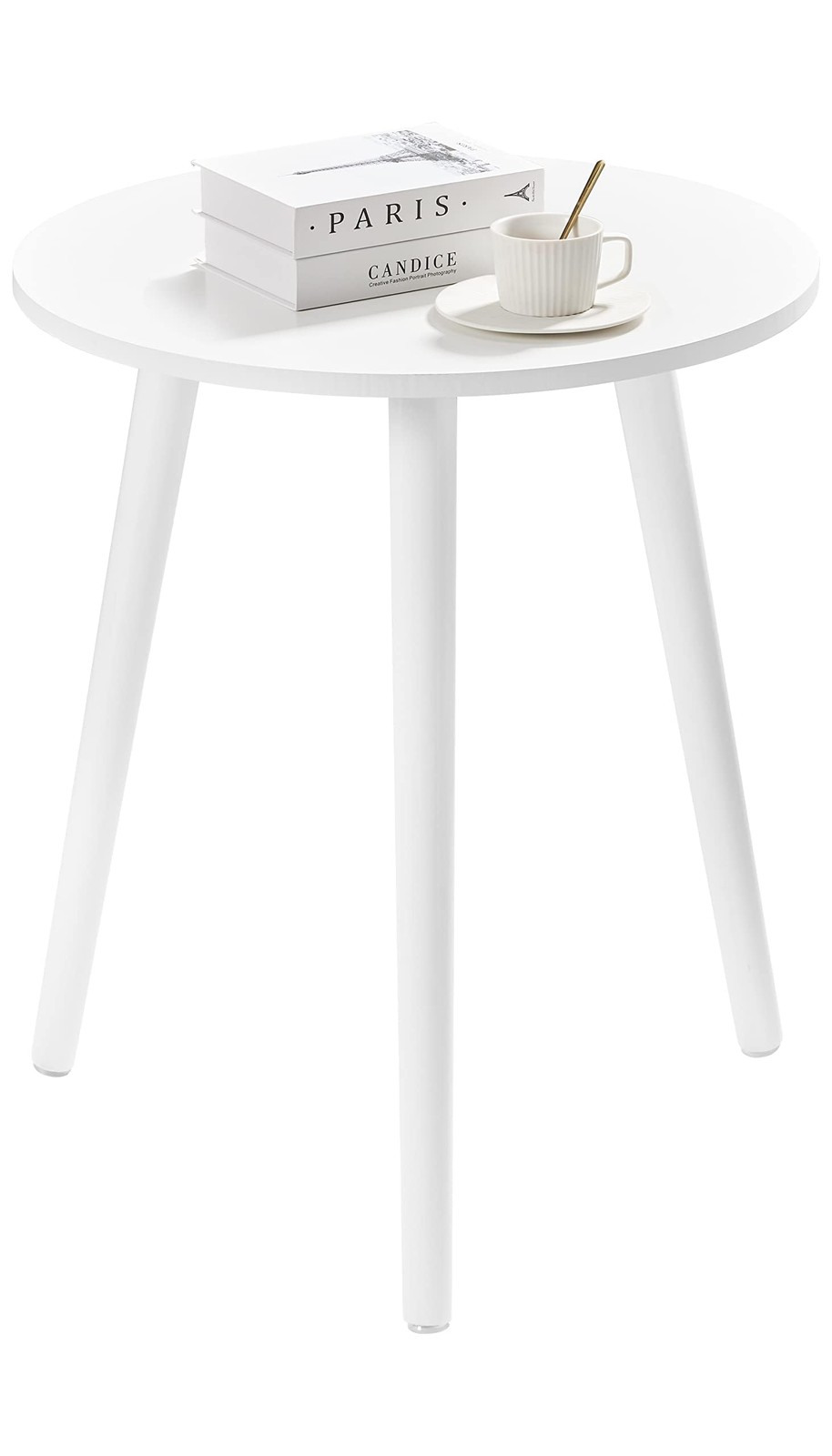 Small Round Side End Table White Nightstand Wood Legs 16.5×20.5 Inch