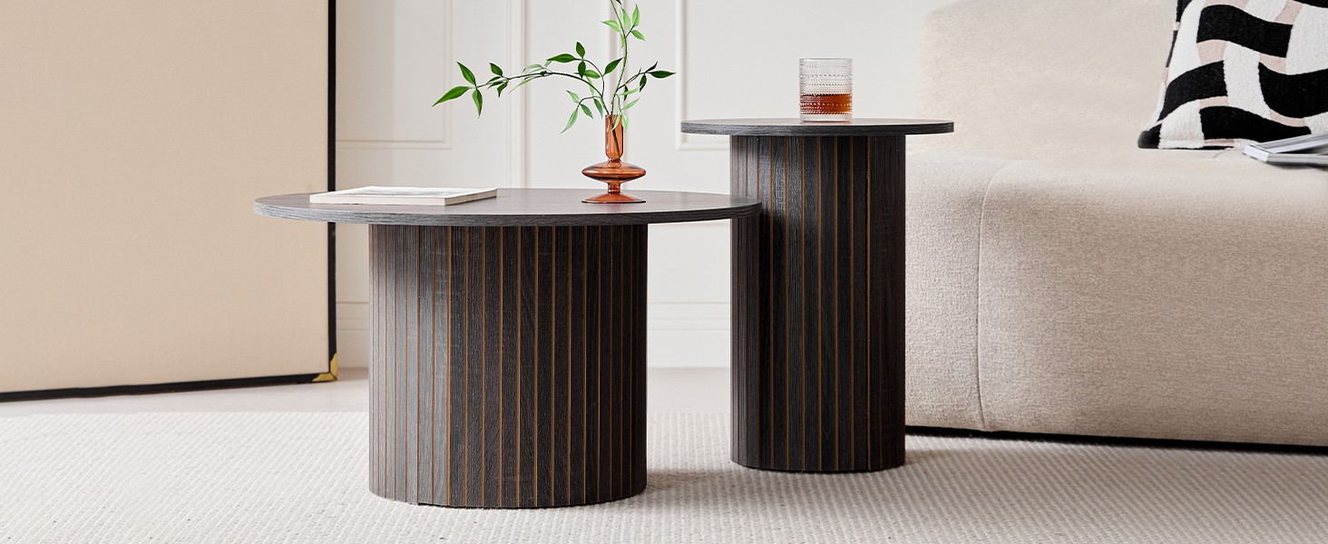 Round Nesting Coffee Tables for Living Room, Set of 2, Natural | φ27.6 + φ15.8