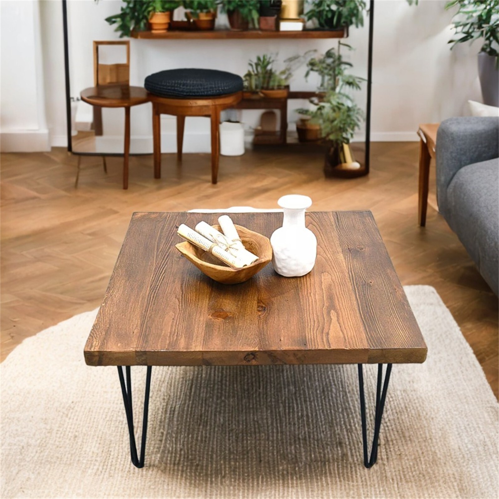 Rustic Square Old Pine Wooden Coffee Table Home Furniture for Living Room Decor