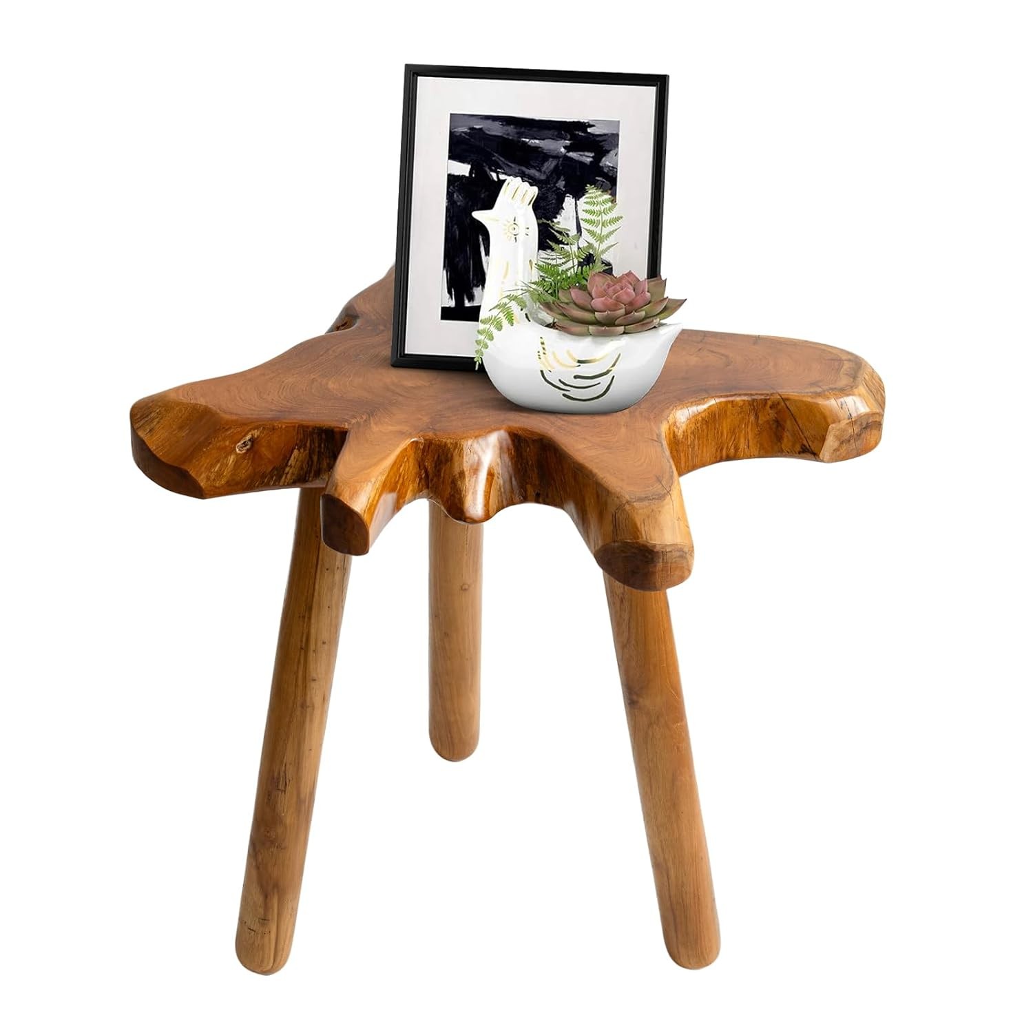Teak Live Edge Solid Wood Wooden Side Table for Living Room Bed End Table