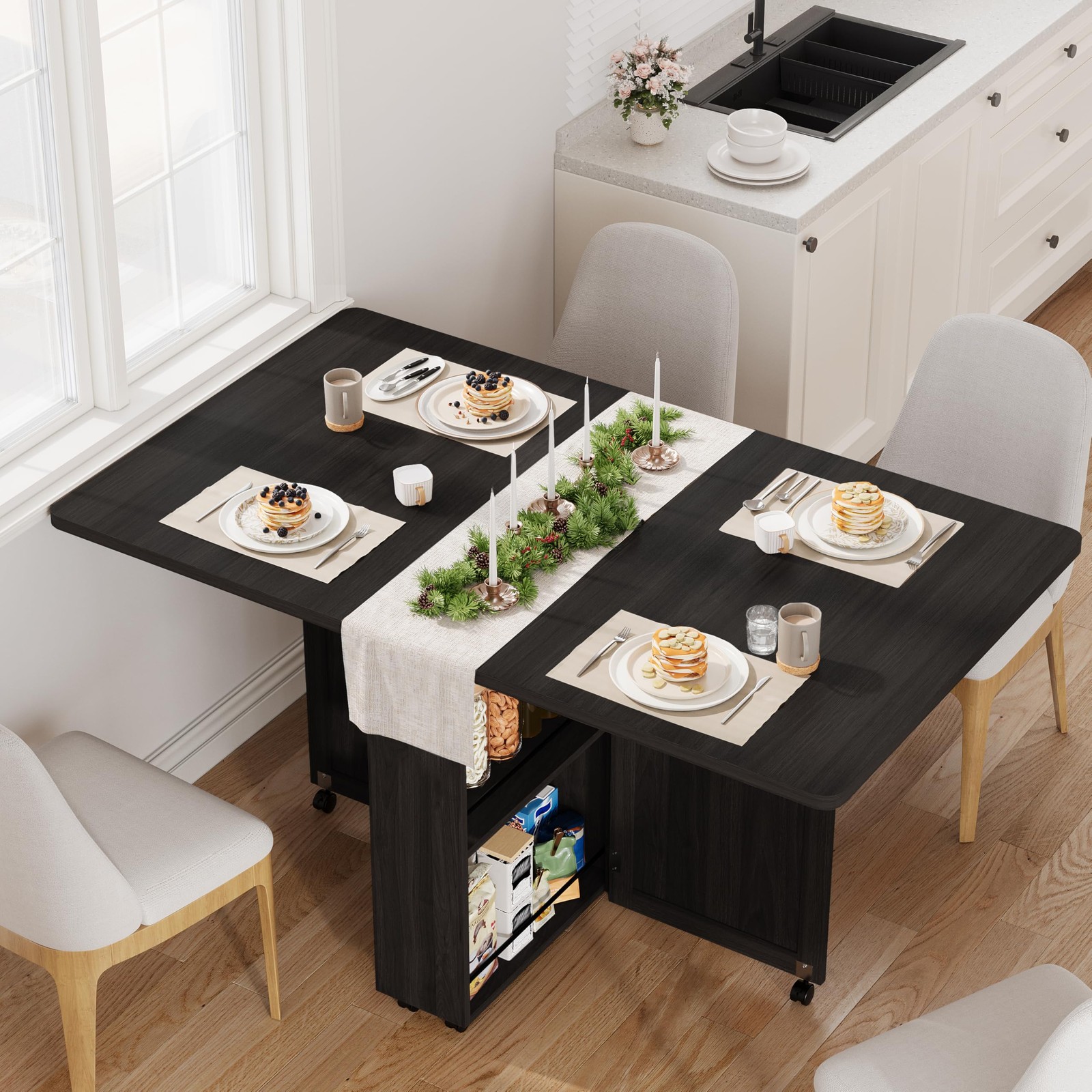 Folding Dining Table with Storage Folding Kitchen Table with 6 Wheels Drawer