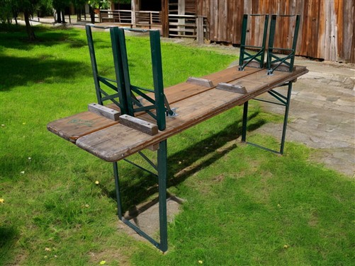 Vintage German Oktoberfest Beer Garden Table & Bench, Wood Outdoor Set B53