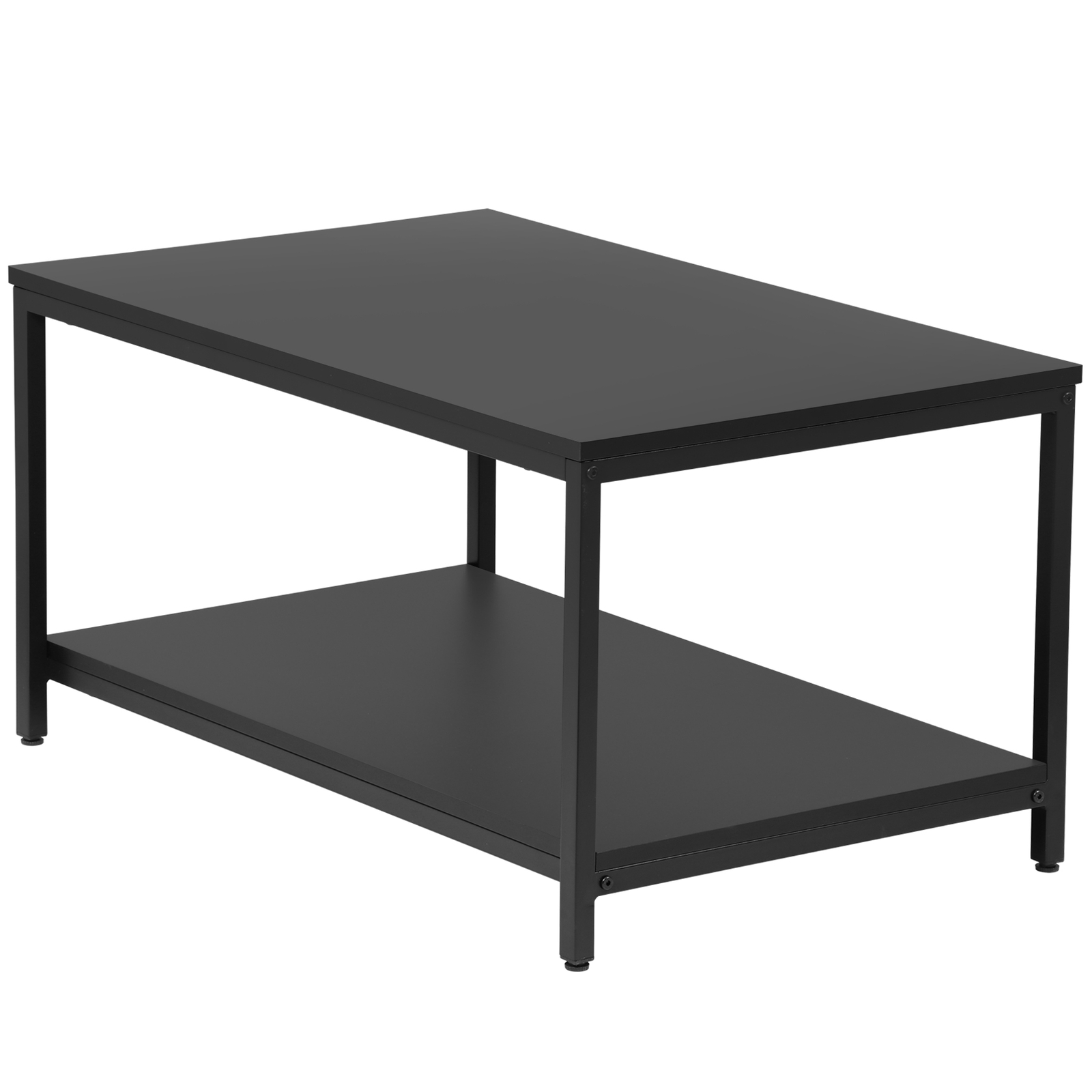 2 Tier Modern Industrial Coffee Cocktail Table W/Storage Shelf Metal Frame Black