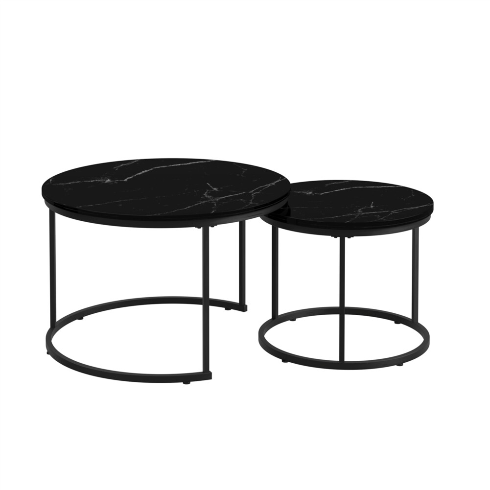 Nesting Coffee Table Set Of 2, 27.6″ Round Coffee Table Wood Top for Living Room