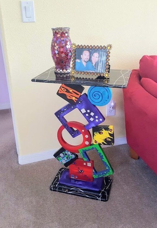 Contemporary Modern Abstract Table – Colorful Geometric Unique Table by Alisa