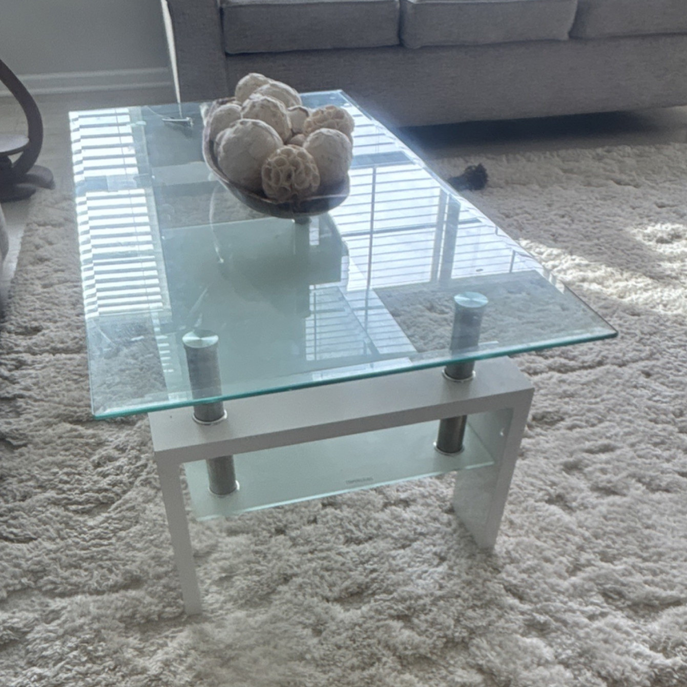 Rectangular Glass & Metal Coffee Table Modern Clear Silver for Living Room