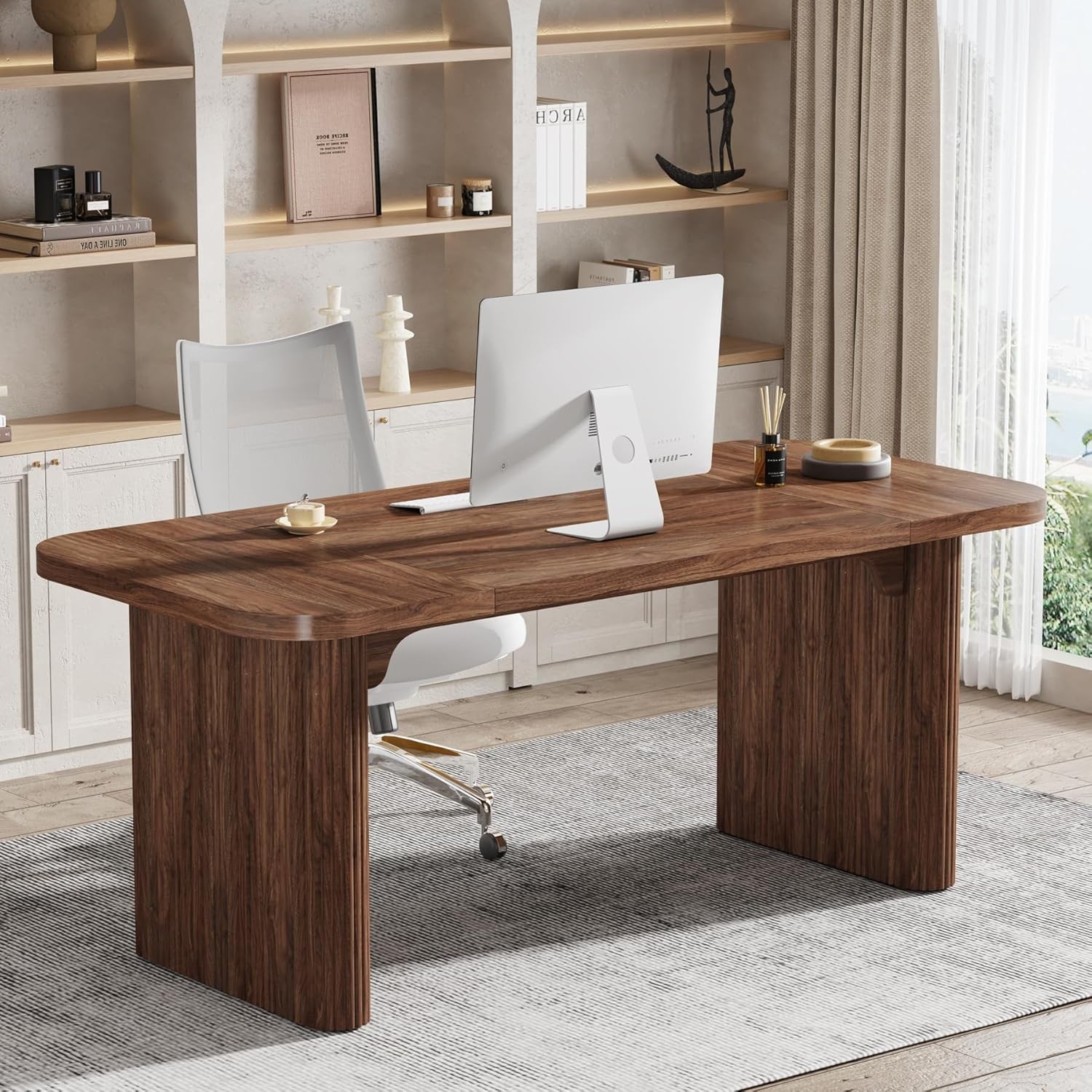 62″ Rectangular Executive Computer Desk, Large Modern Wood Office Writing Table