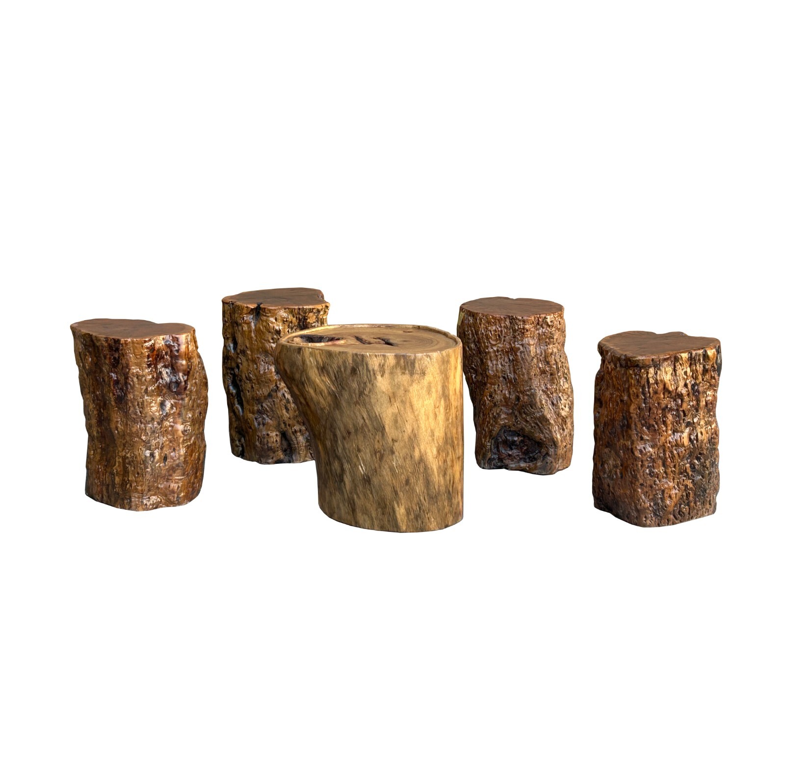 Set of 5 Raw Wood Rough Grain Finish Irregular Shape Short Stool Table ws4826