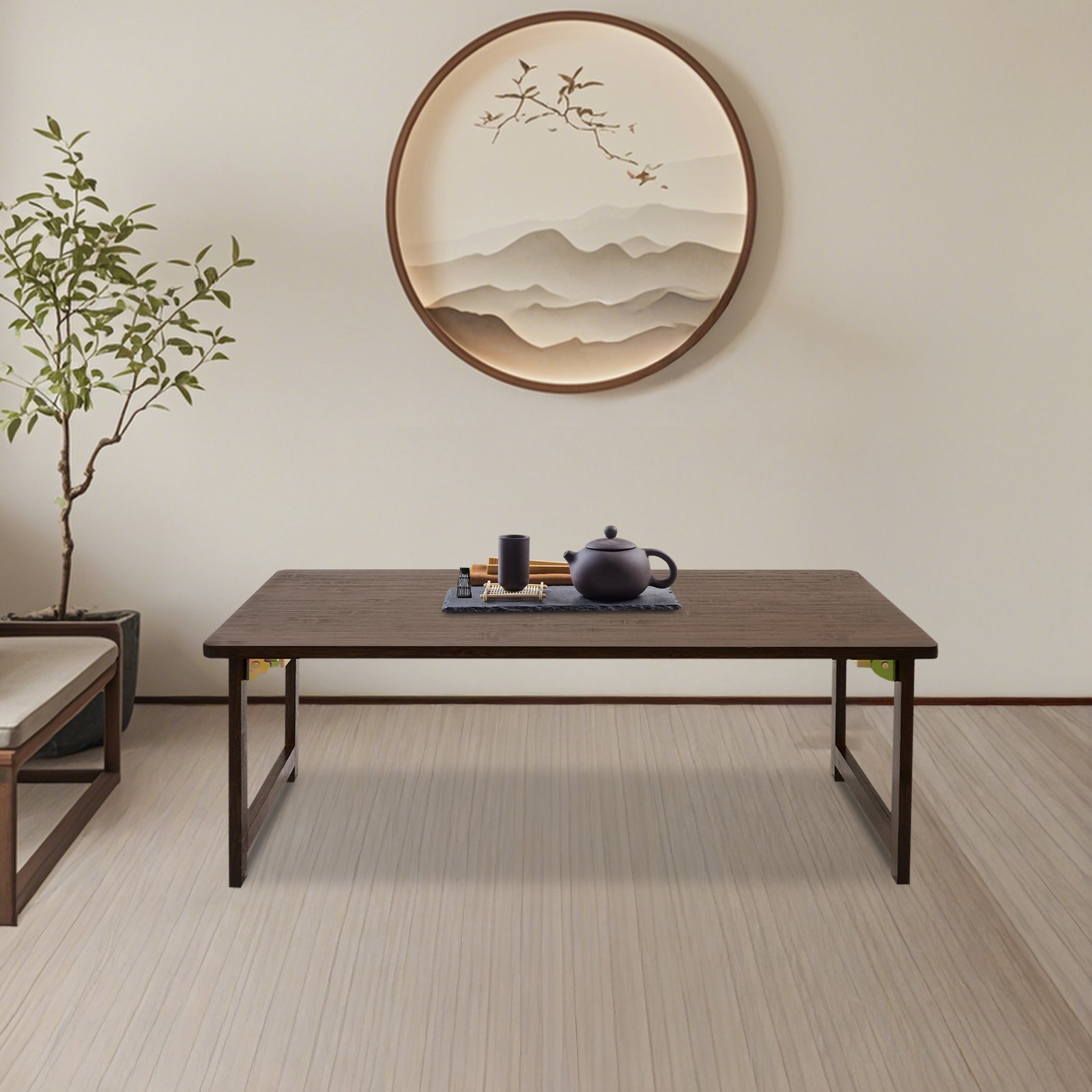 80*40*30cm Foldable Bamboo Coffee Table Sitting Dining Table Walnut Color SALE