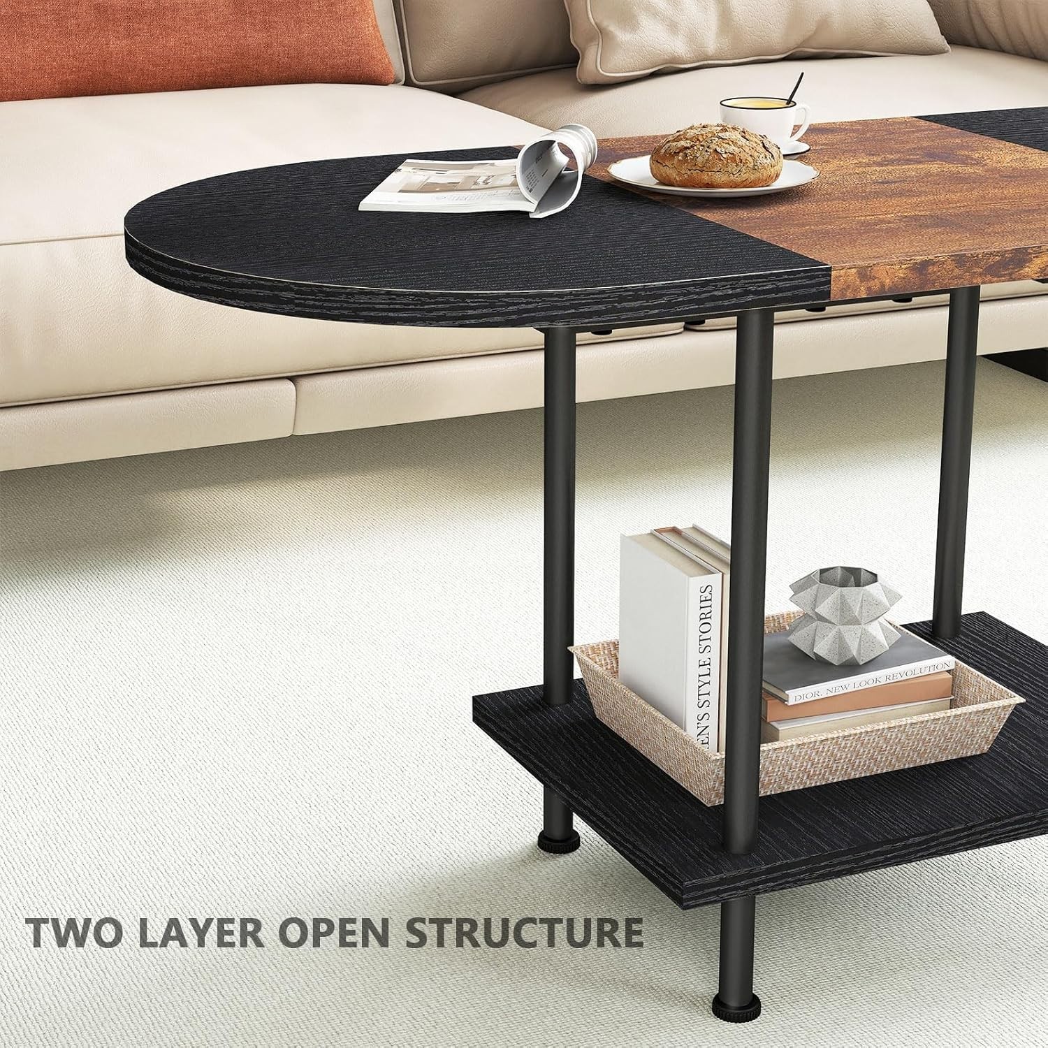 Elegant 2-Tier Coffee Table with Adjustable Feet – Modern Living Room Essential