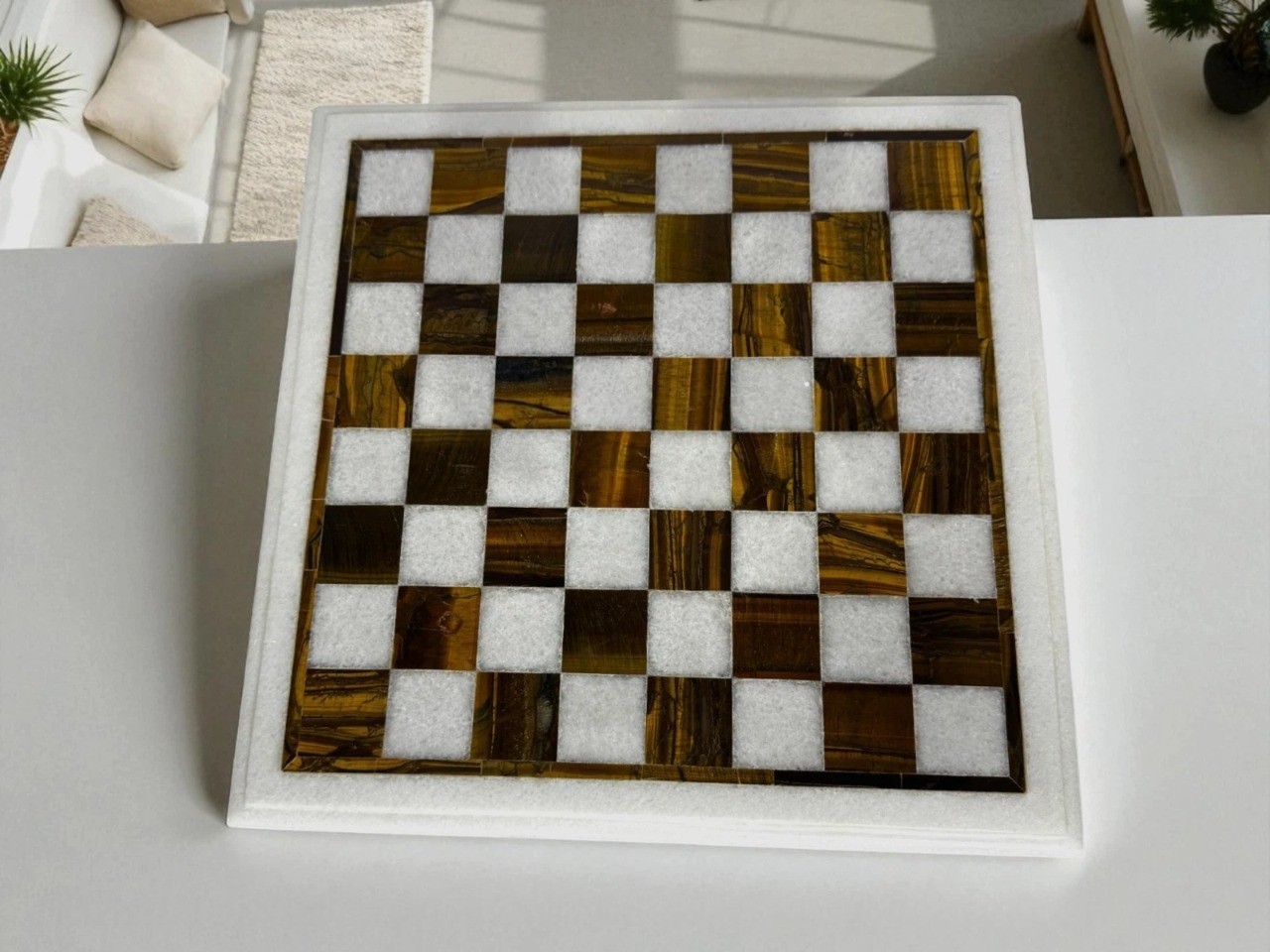 12″x12″ White Marble Chess Set Board Game Inlay Table Top Adults Gift for Dad