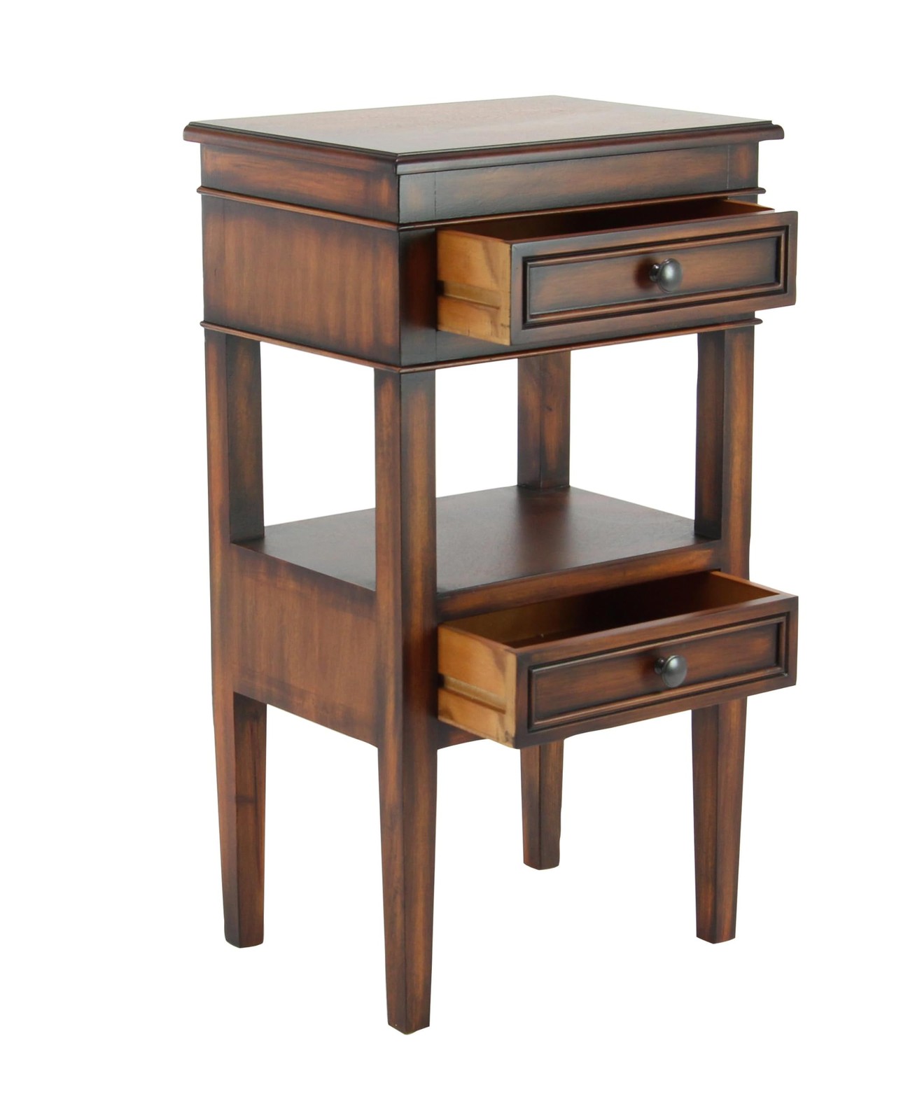 Stylish Brown Wood Side Table with 2 Drawers and Shelf – 16″ x 12″ x 29