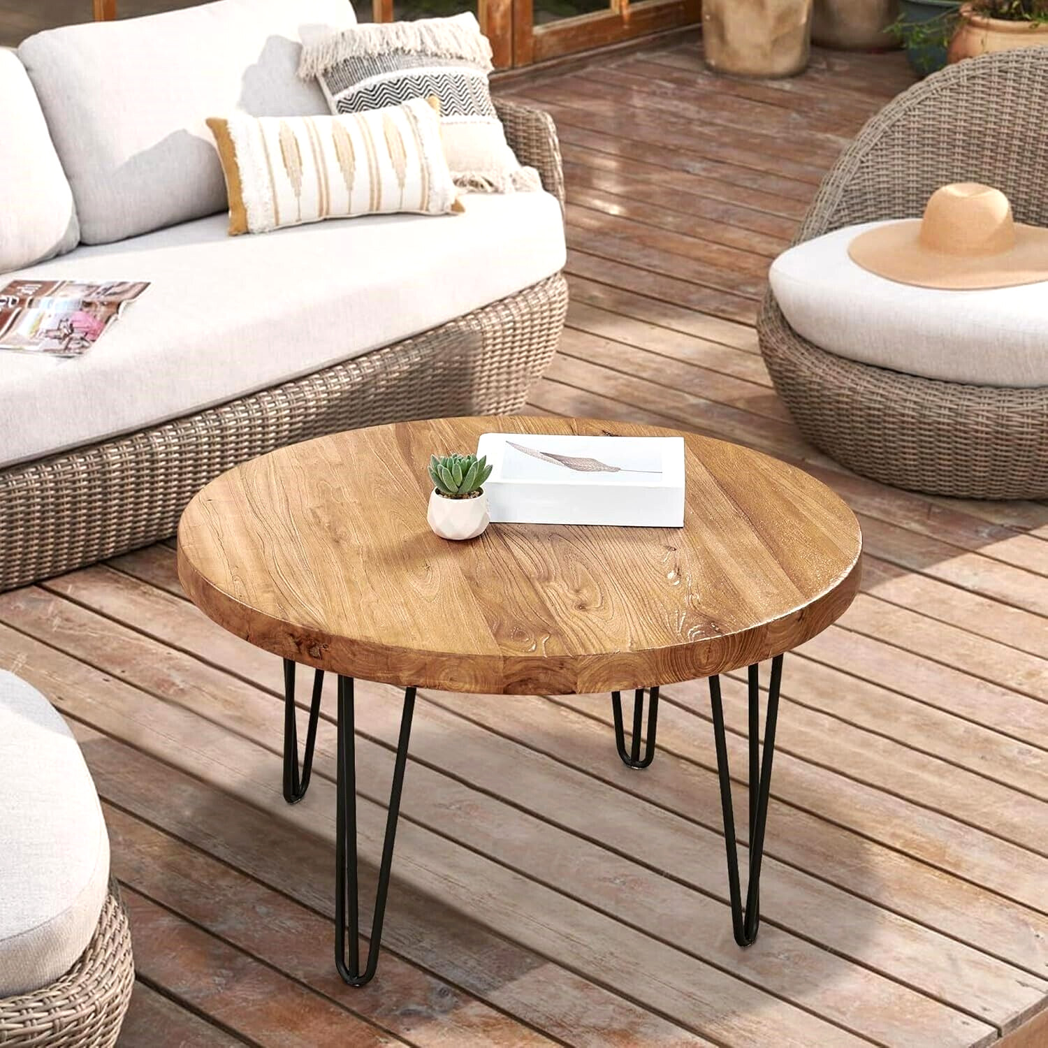 Rustic Round Old Elm Wooden Coffee Table Home Furniture for Living Room Decor