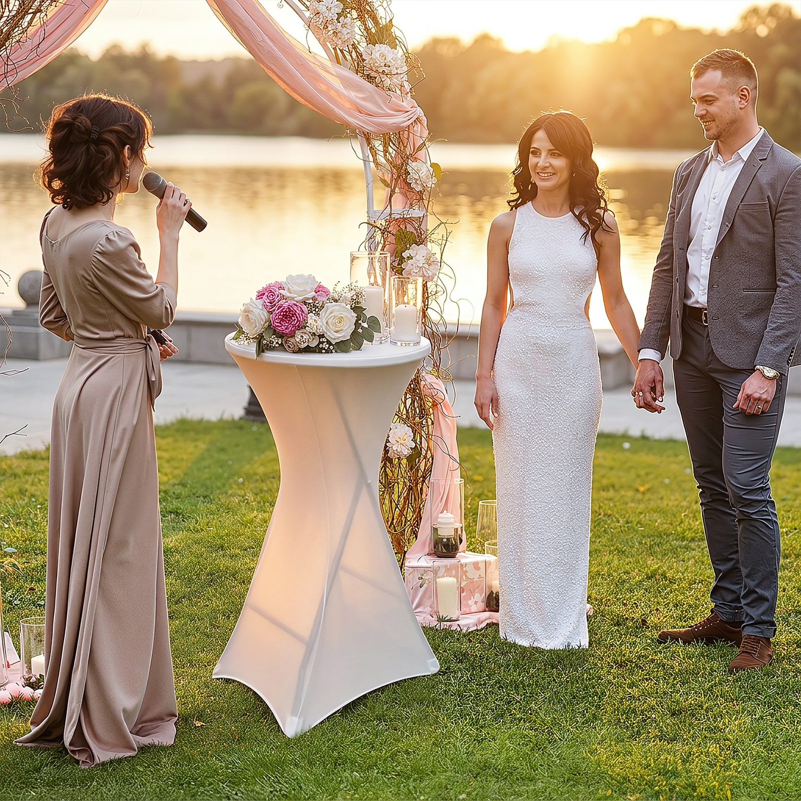 24” Wedding Height Folding Cocktail Table Set of 2 High Top Bistro Table w/Cover