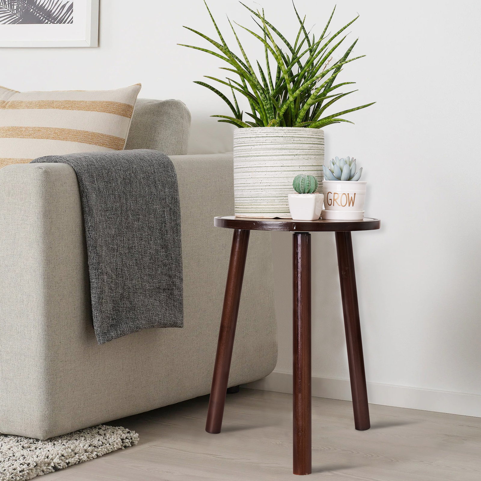 2x Rustic Side Table Round Wood Plant Stand 42cm Tall 3-Leg Stool Furniture Home