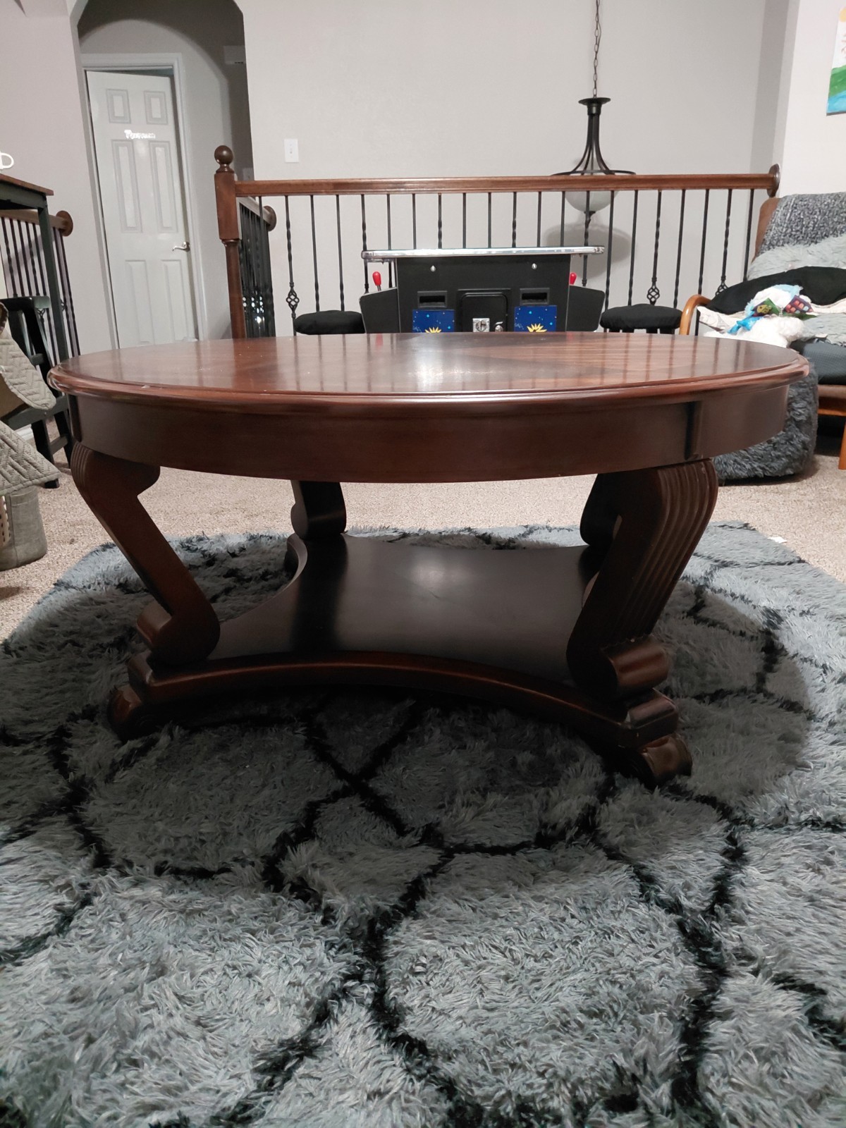 Round Brown Wood Coffee Table for Living Room, Indoor, 30-40 in