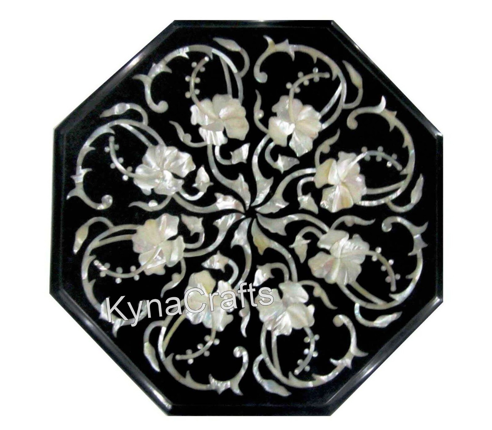 Corner Table Top Inlaid with Shiny Gemstone Octagon Black Marble Coffee Table