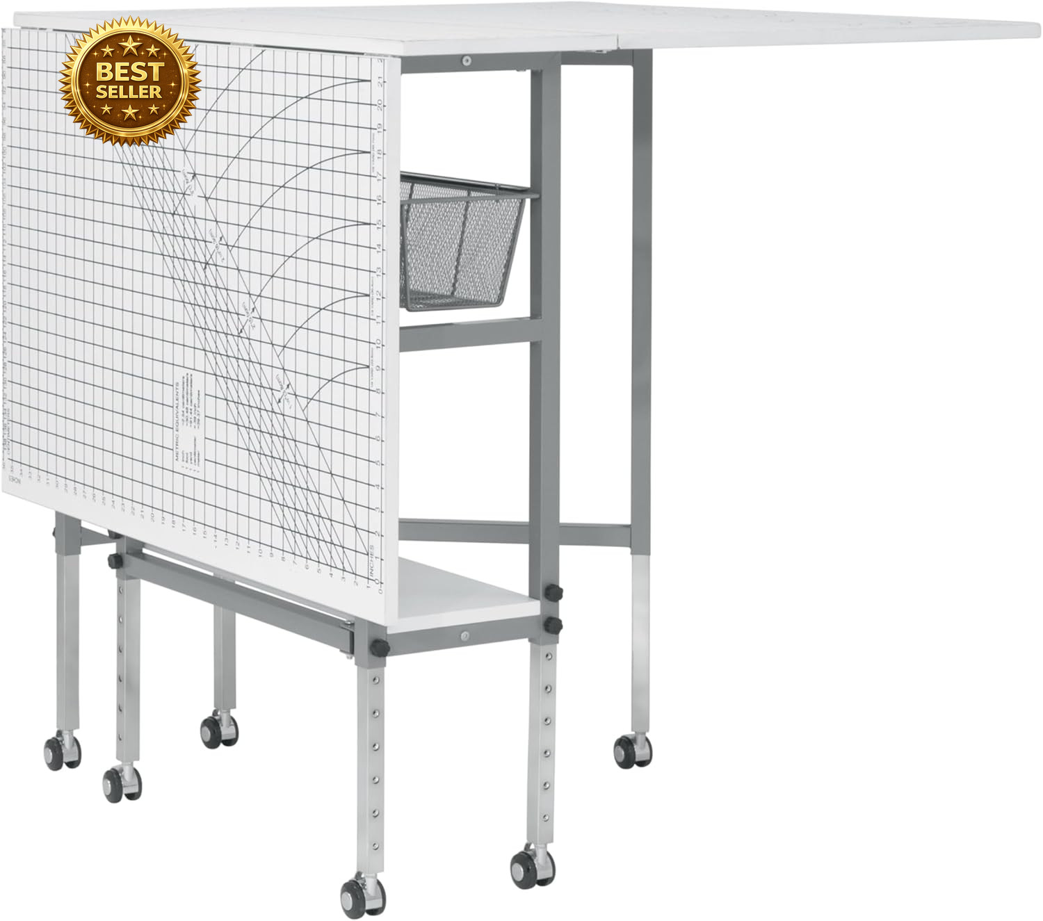 Foldable Hobby Cutting Grid Table 58.75″ Adjustable Craft Sewing Desk White