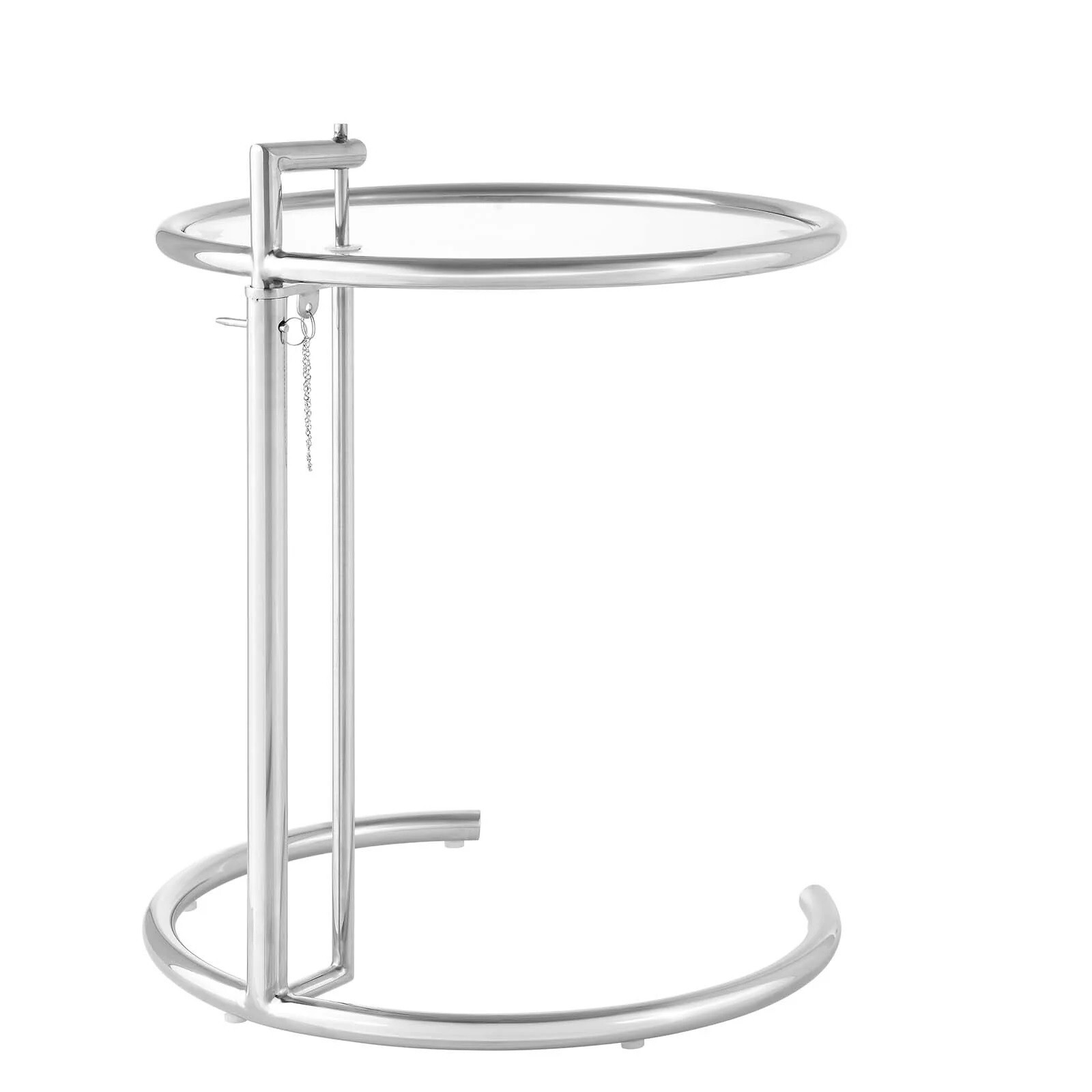 Side End Table Silver Chromed Steel Tempered Glass Top Adjust Ht Eilee-n Style