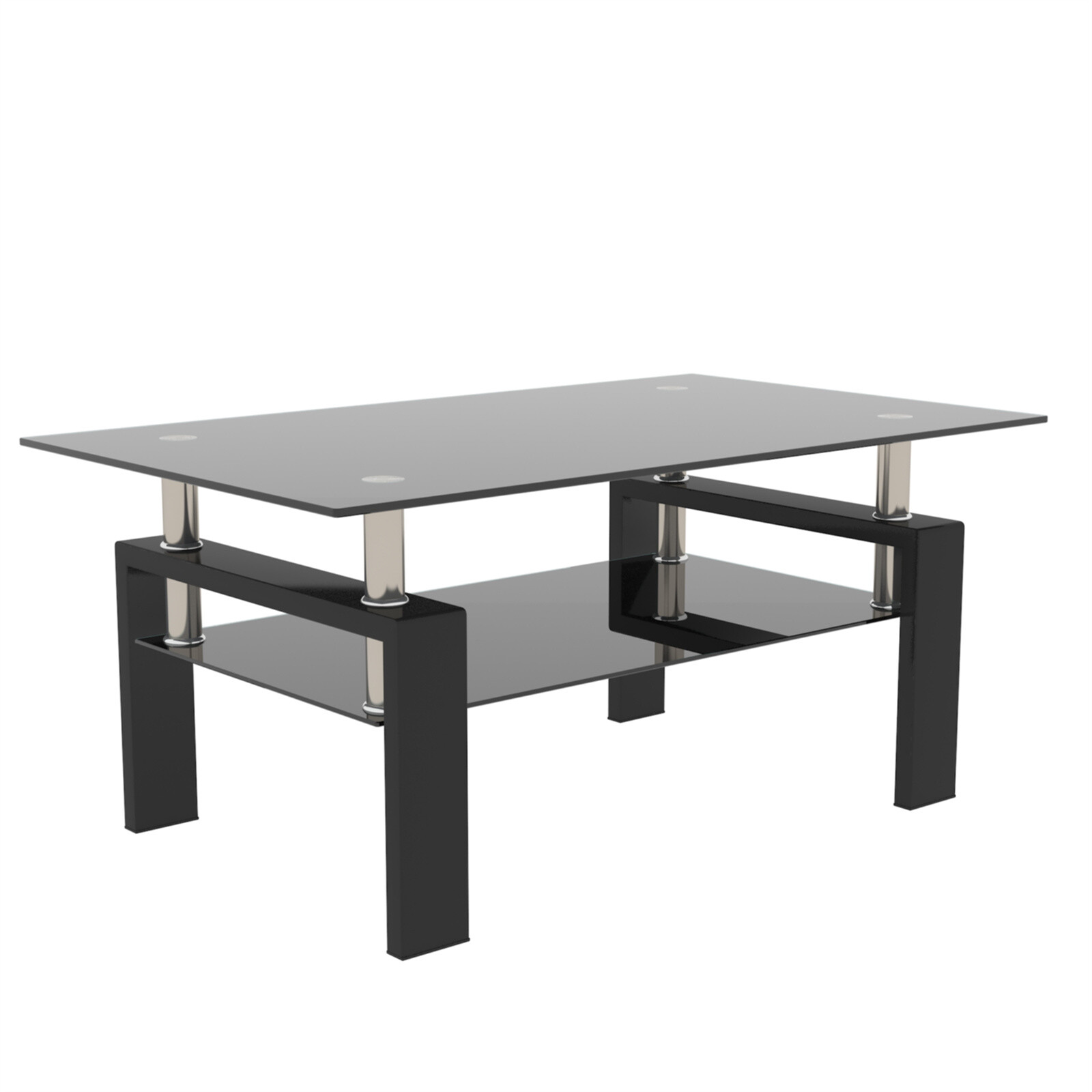 Modern Rectangle Glass Coffee Table Side Center Table with Shelf for Living Room
